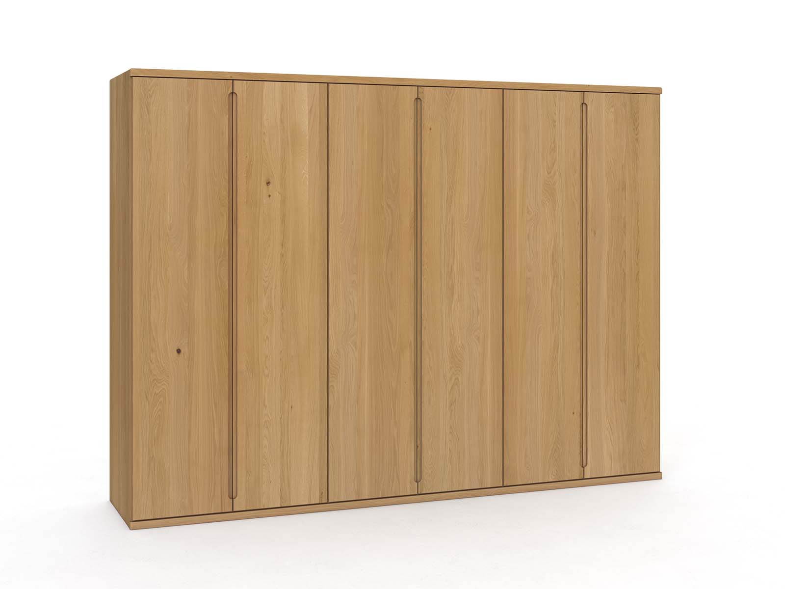Eichenschrank Hell „Valentin“, 6-türig, Höhe 220 cm, Griffausführung „Lukas“