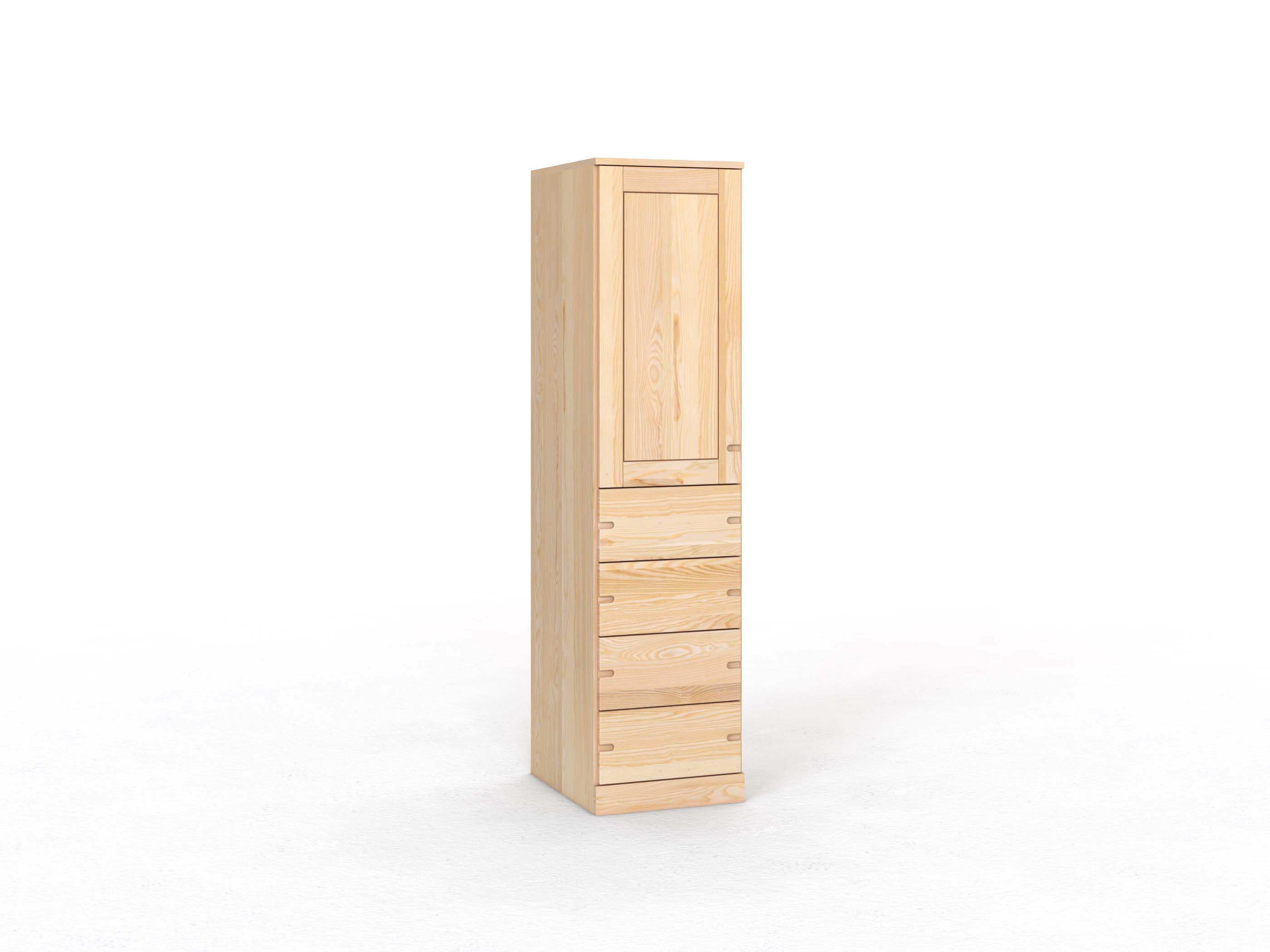 Eschenschrank „Edelweiß“, 1-türig, Höhe 210 cm, Griff Seite („Stefan"), mit Schubladen, Türanschlag links (optional)