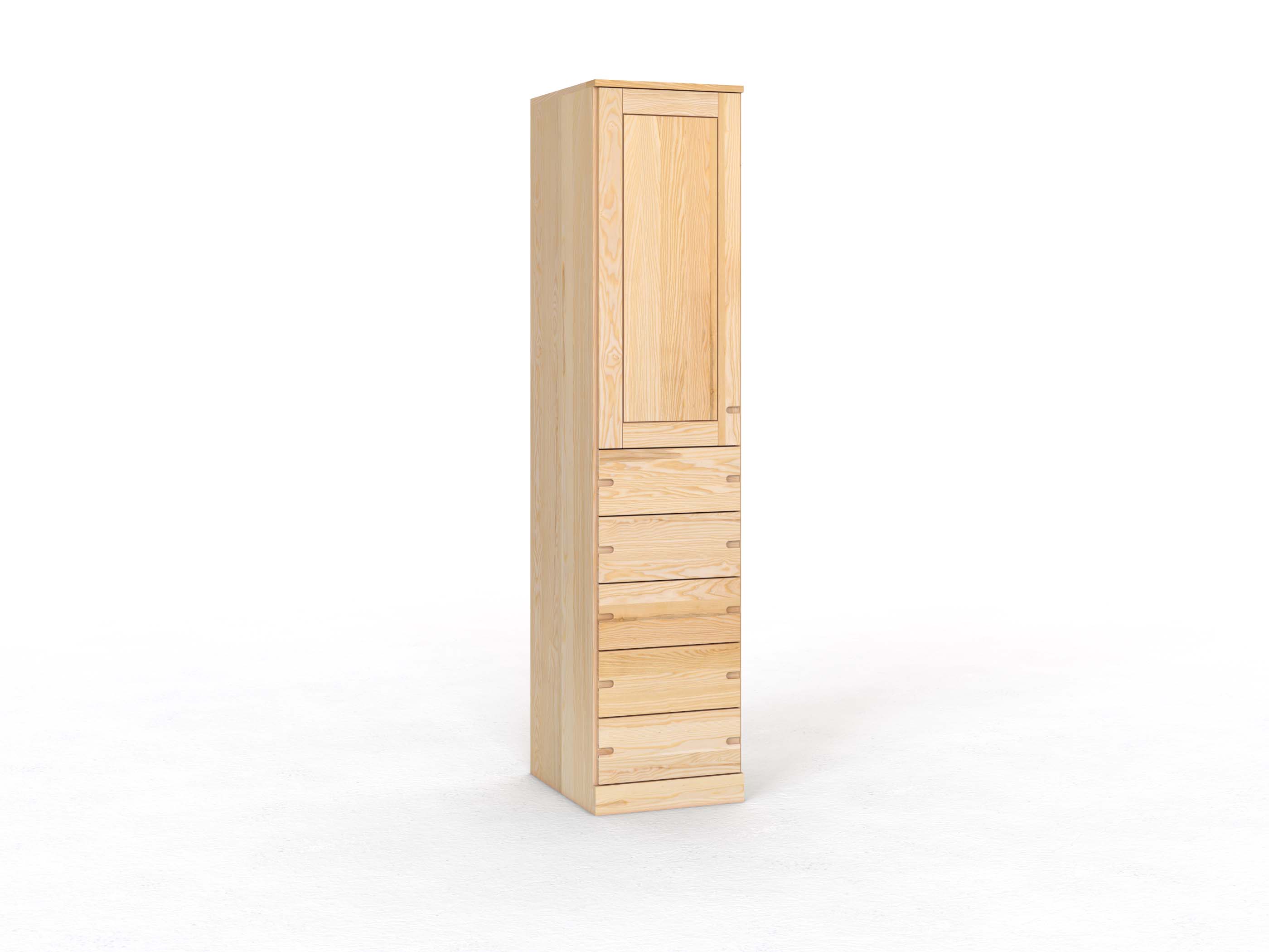 Eschenschrank „Edelweiß“, 1-türig, Höhe 235 cm, Griff Seite („Stefan"), mit Schubladen, Türanschlag links (optional)