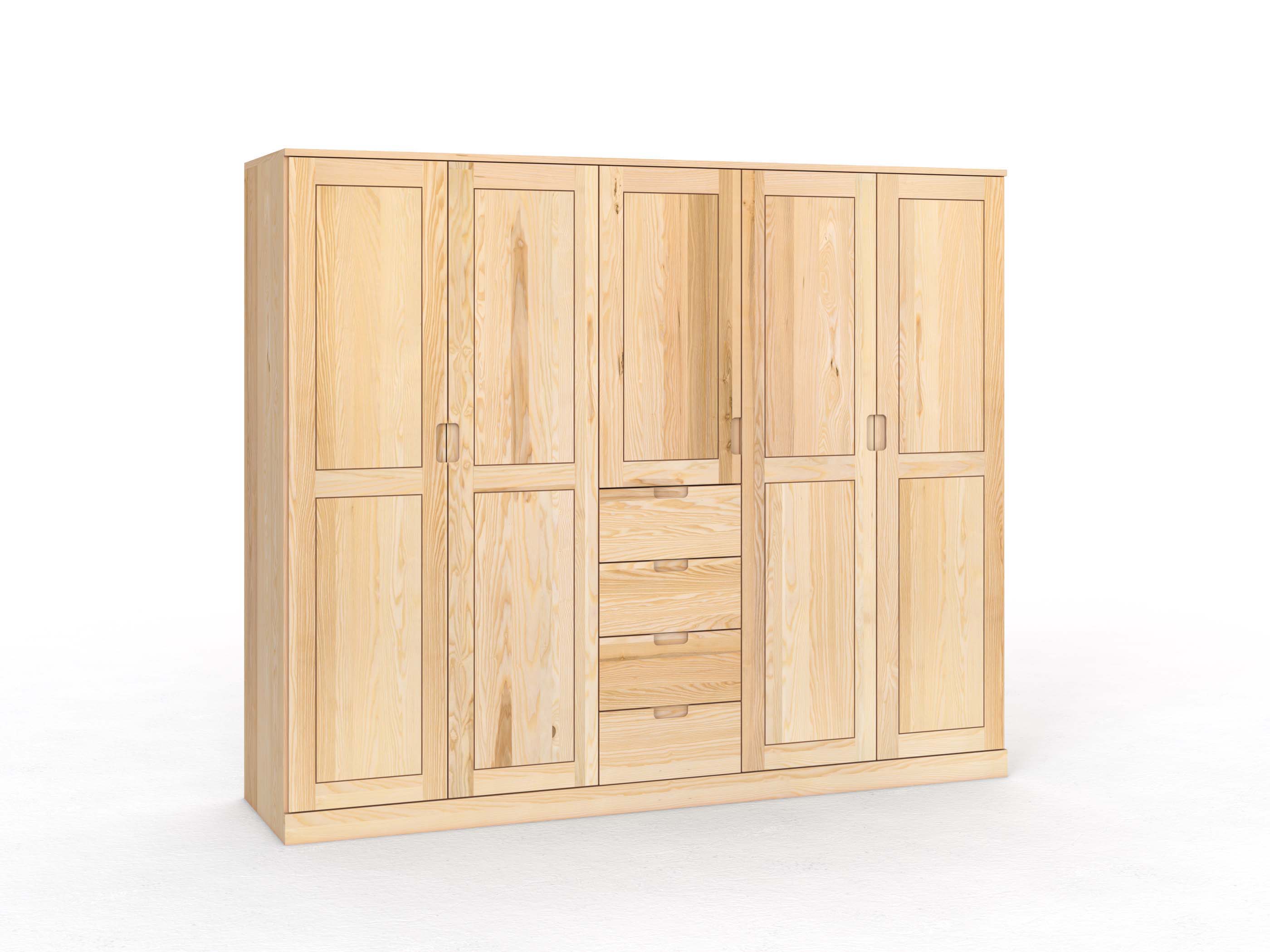 Eschenschrank „Edelweiß“, 5-türig, Höhe 210 cm, Griffleiste C („Lukas"), mit Schubladen
