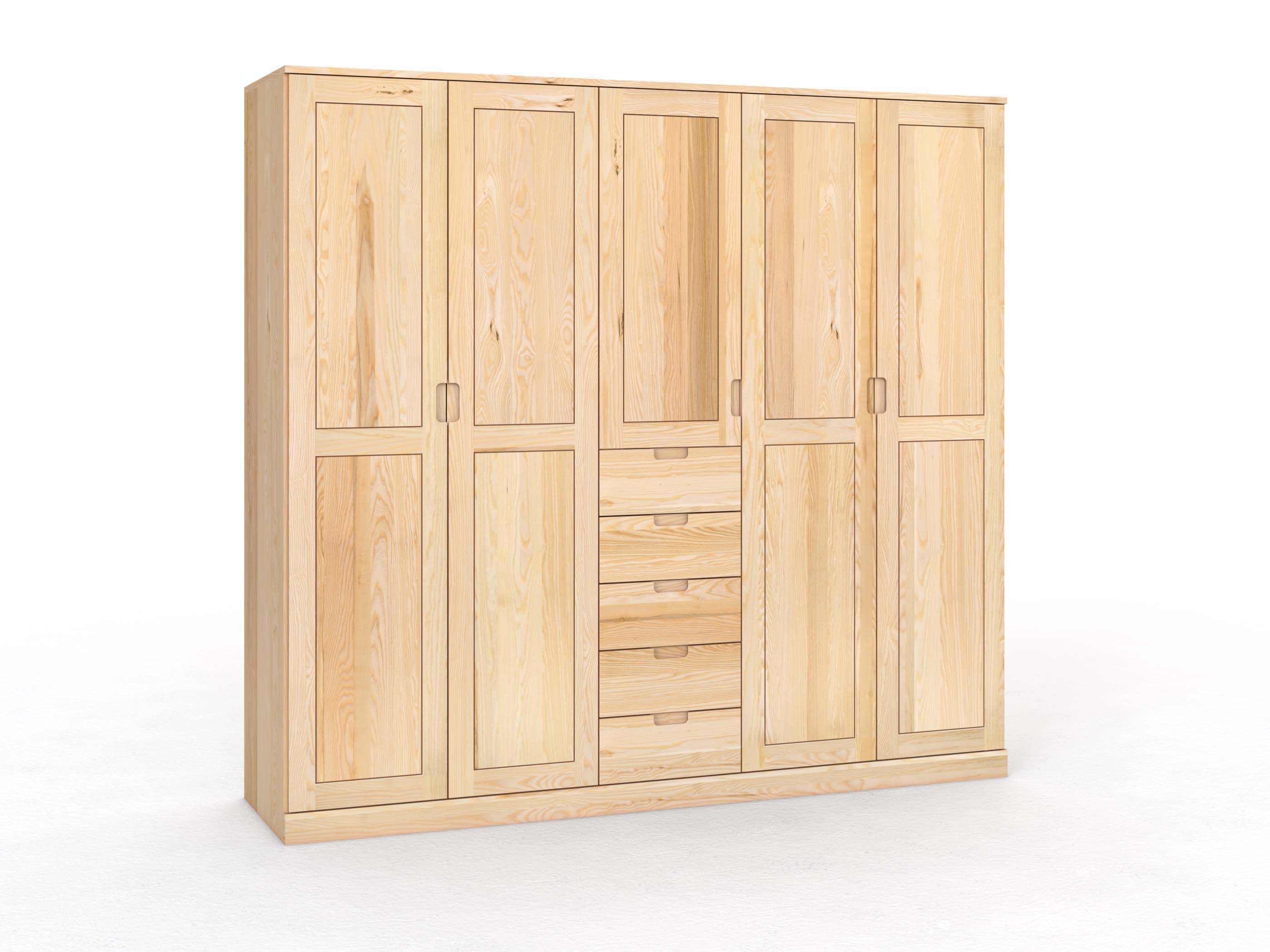 Eschenschrank „Edelweiß“, 5-türig, Höhe 235 cm, Griffleiste C („Lukas"), mit Schubladen