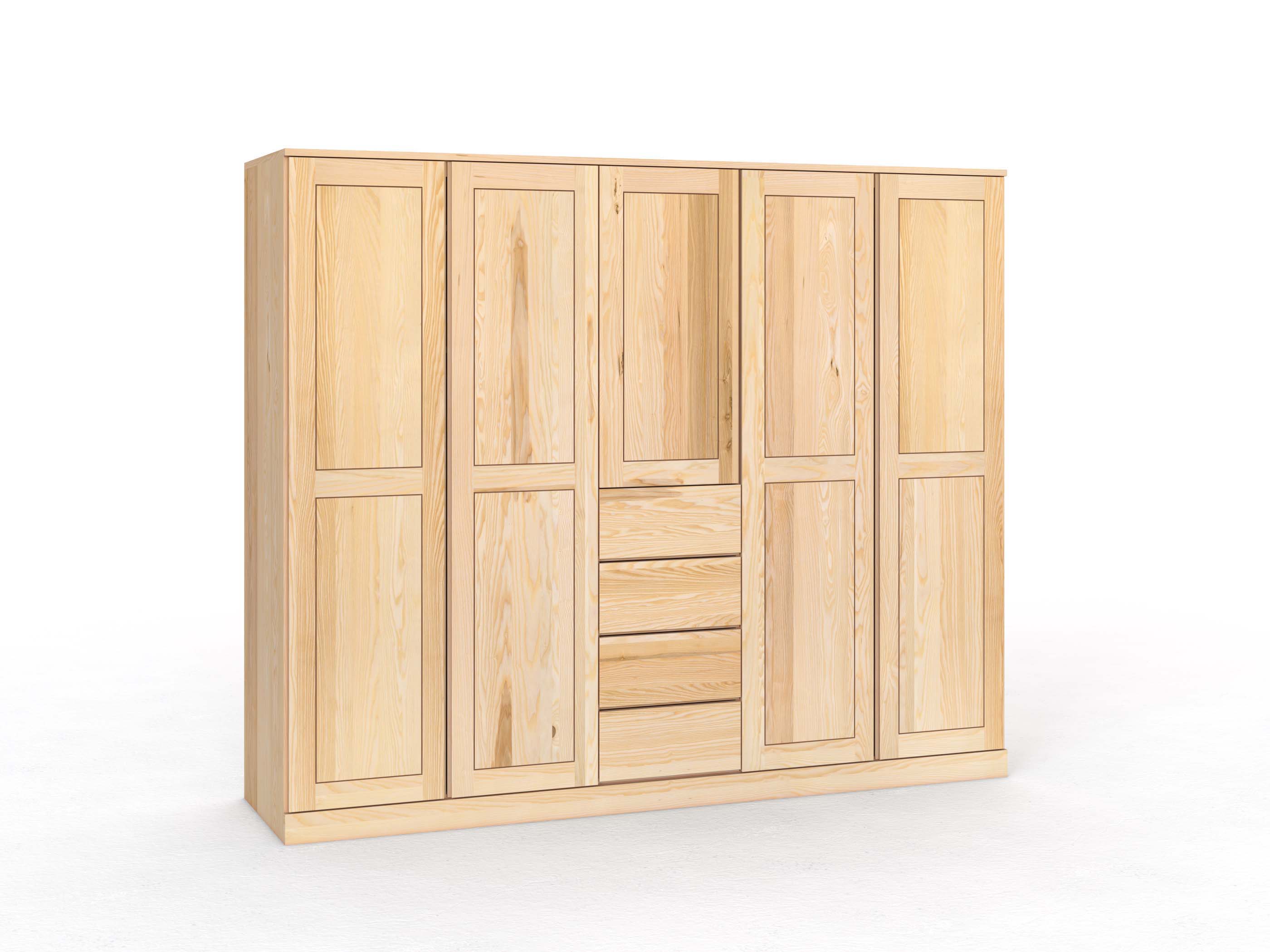 Eschenschrank „Edelweiß“, 5-türig, Höhe 210 cm, Griffleiste A („Patrizia"), mit Schubladen