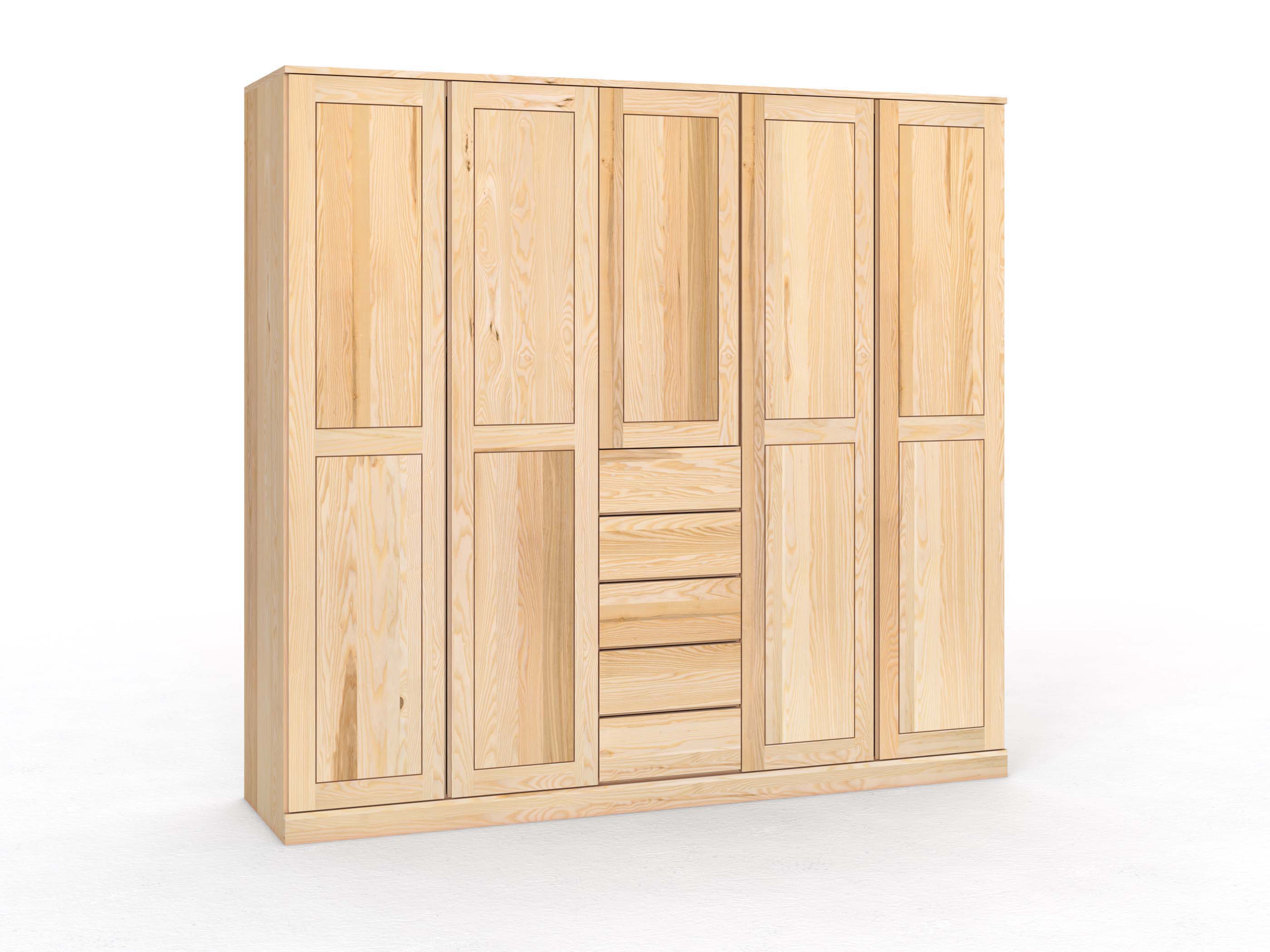 Eschenschrank „Edelweiß“, 5-türig, Höhe 235 cm, Griffleiste A („Patrizia"), mit Schubladen