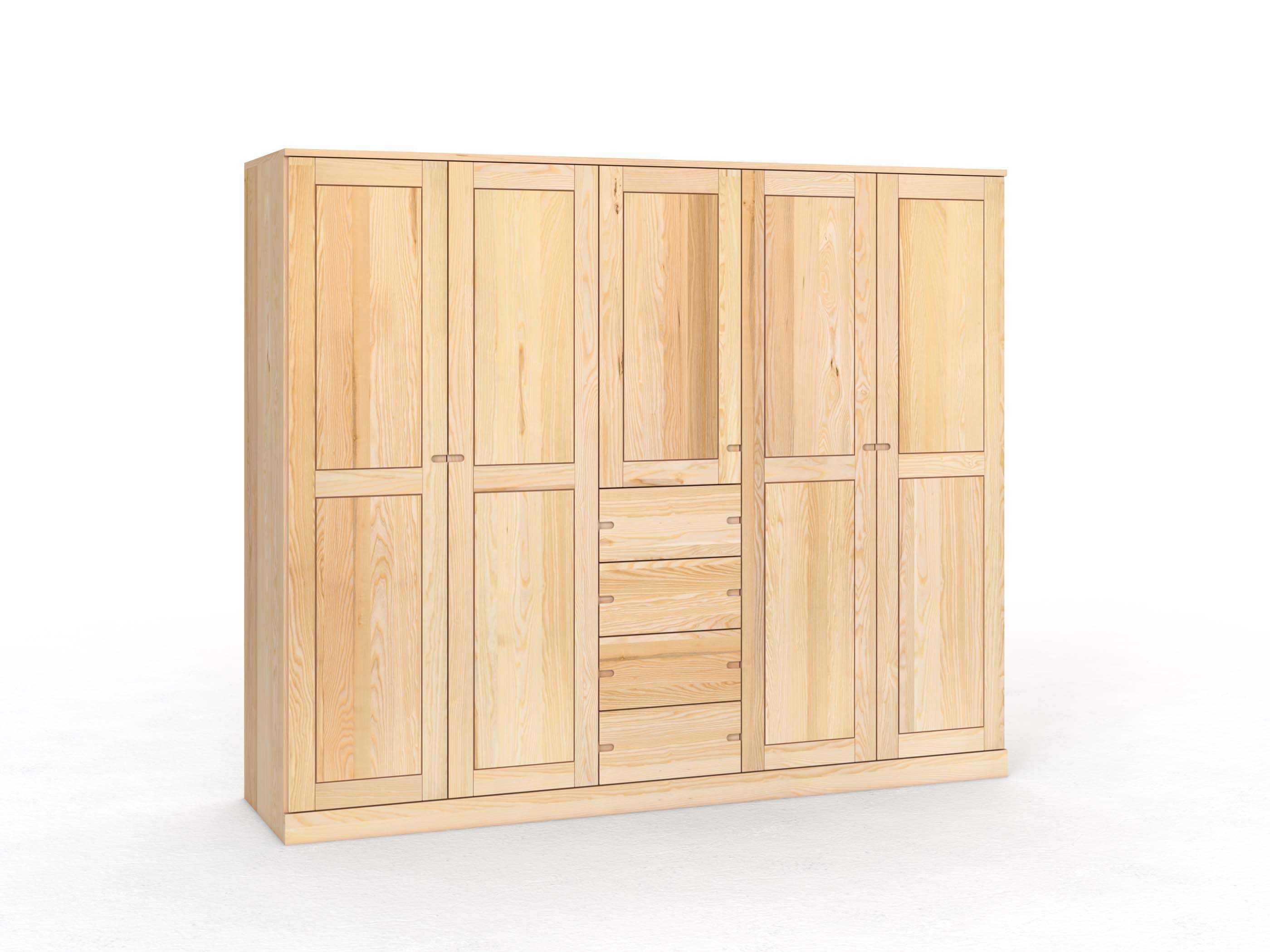 Eschenschrank „Edelweiß“, 5-türig, Höhe 210 cm, Griff Seite („Stefan"), mit Schubladen