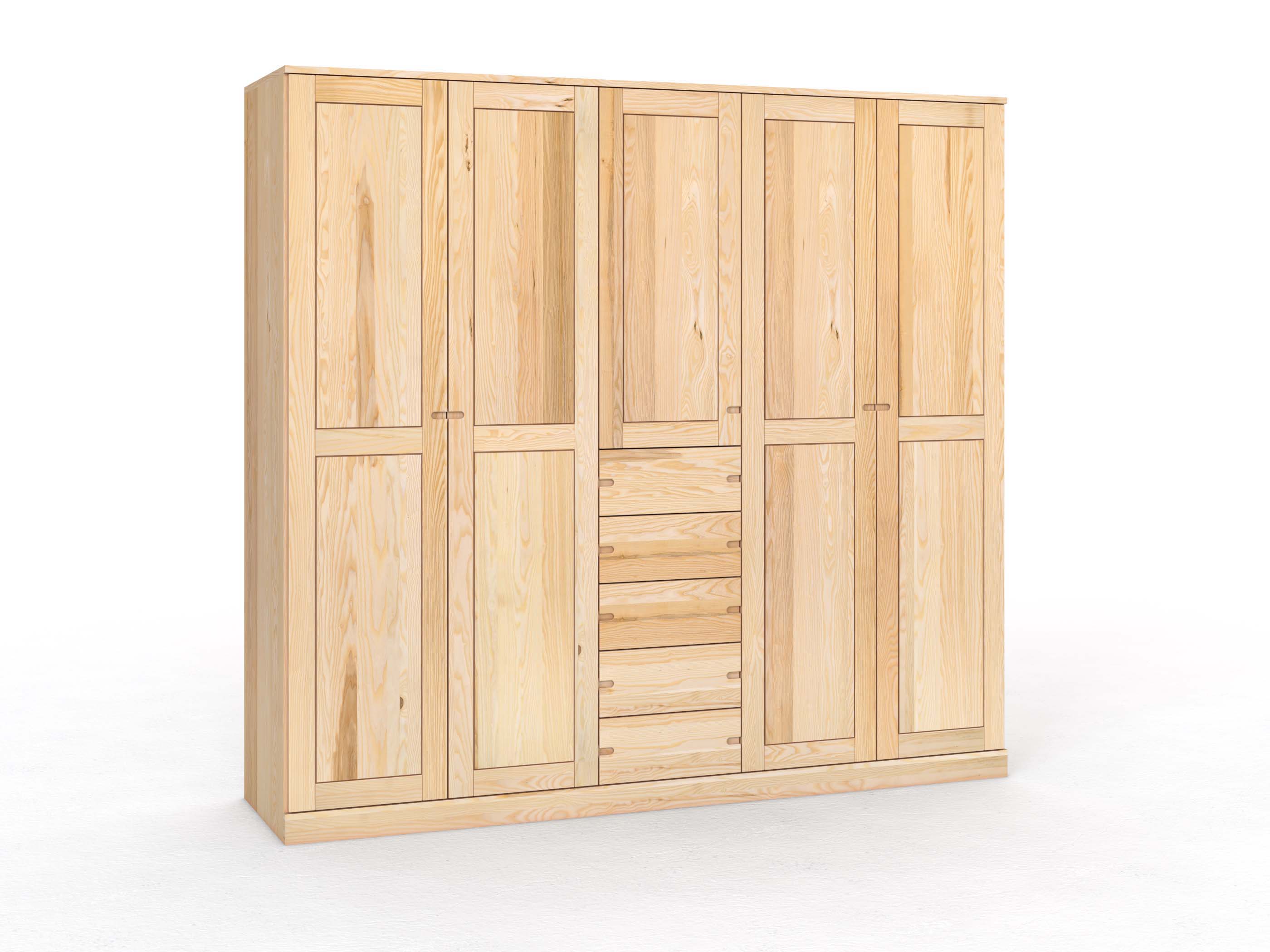 Eschenschrank „Edelweiß“, 5-türig, Höhe 235 cm, Griff Seite („Stefan"), mit Schubladen