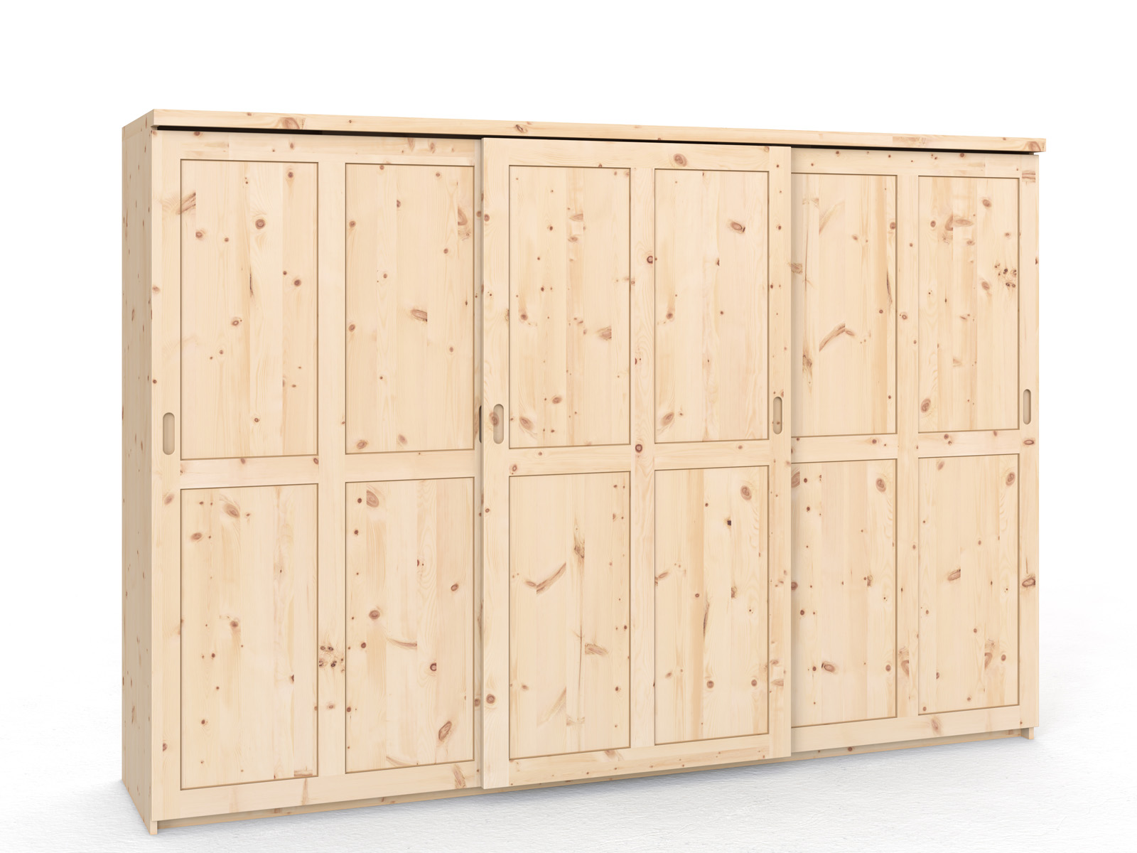 Schiebetüreschrank aus Zirbenholz „Edelweiß" 3-türig breit, Höhe 208 cm