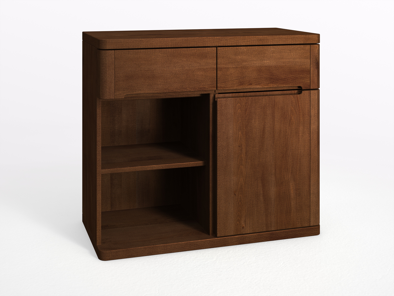 Buchenkommode Dunkel „Ella“ mit 2 Laden, 1 Türe und 2 Fächer