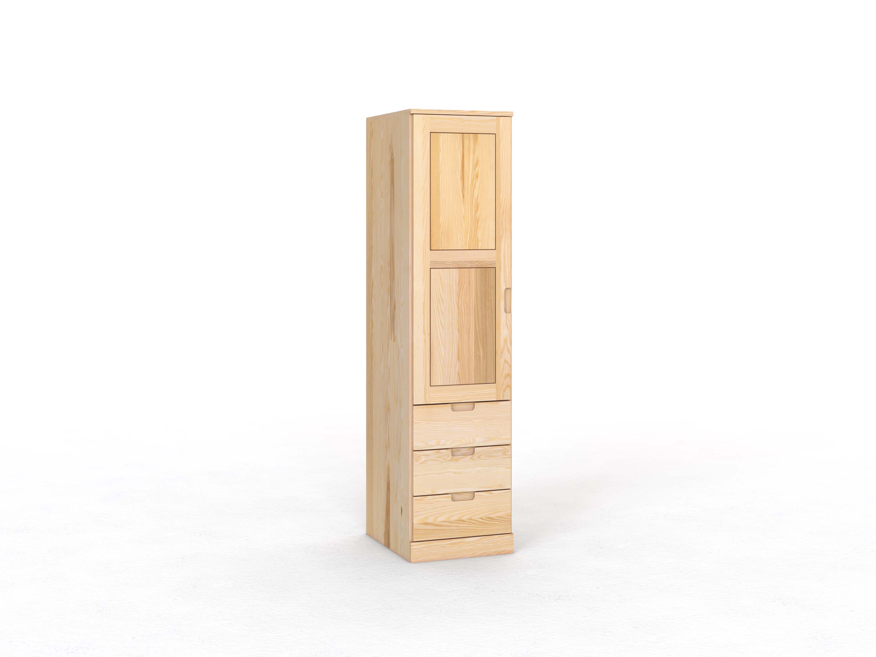Eschenschrank „Enzian“, 1-türig, Höhe 210 cm, Griffausführung „Lukas“, mit Schubladen, Türanschlag links