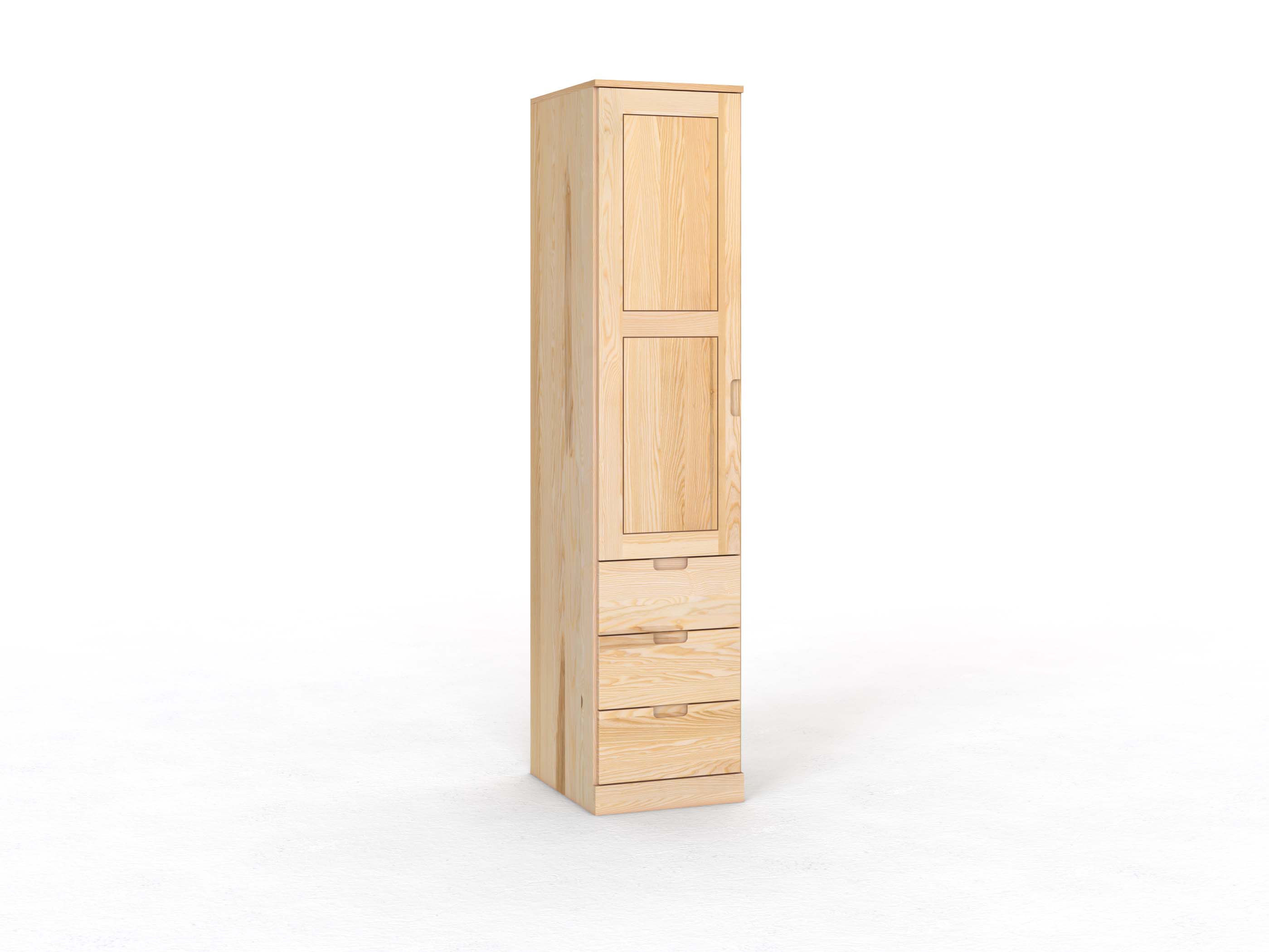 Eschenschrank „Enzian“, 1-türig, Höhe 235 cm, Griffausführung „Lukas“, mit Schubladen, Türanschlag links