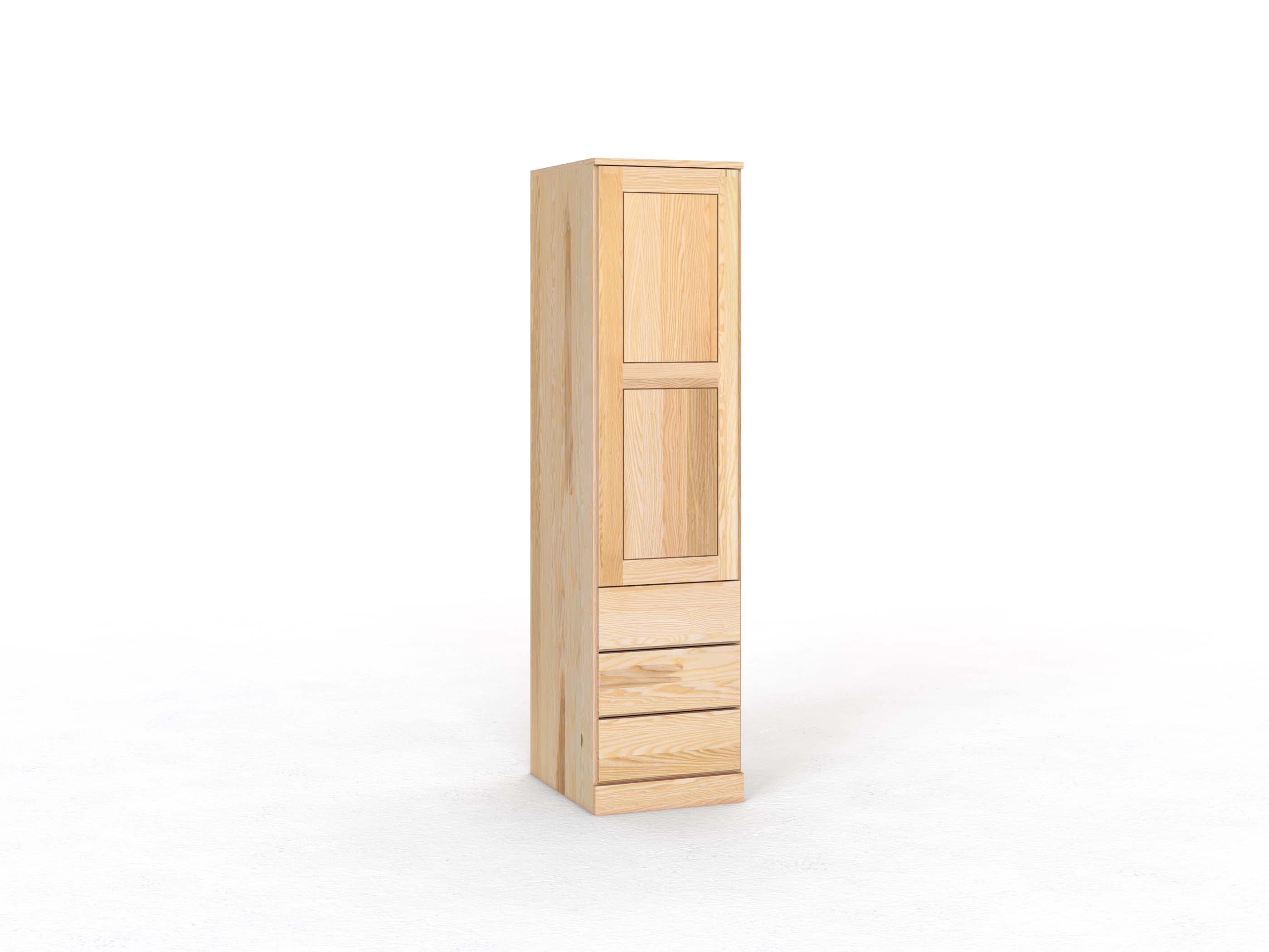 Eschenschrank „Enzian“, 1-türig, Höhe 210 cm, Griffausführung „Patrizia“, mit Schubladen, Türanschlag links