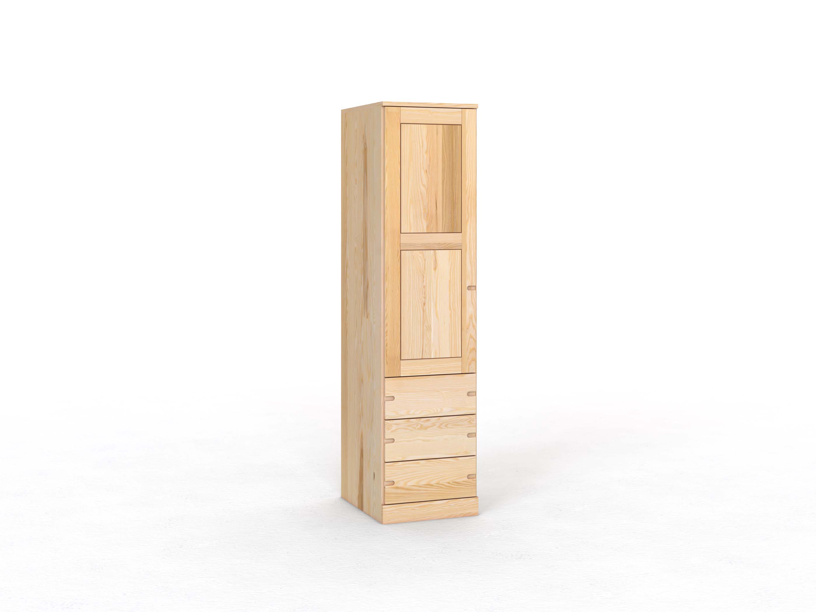 Eschenschrank „Enzian“, 1-türig, Höhe 210 cm, Griff Seite „Stefan“, mit Schubladen, Türanschlag links