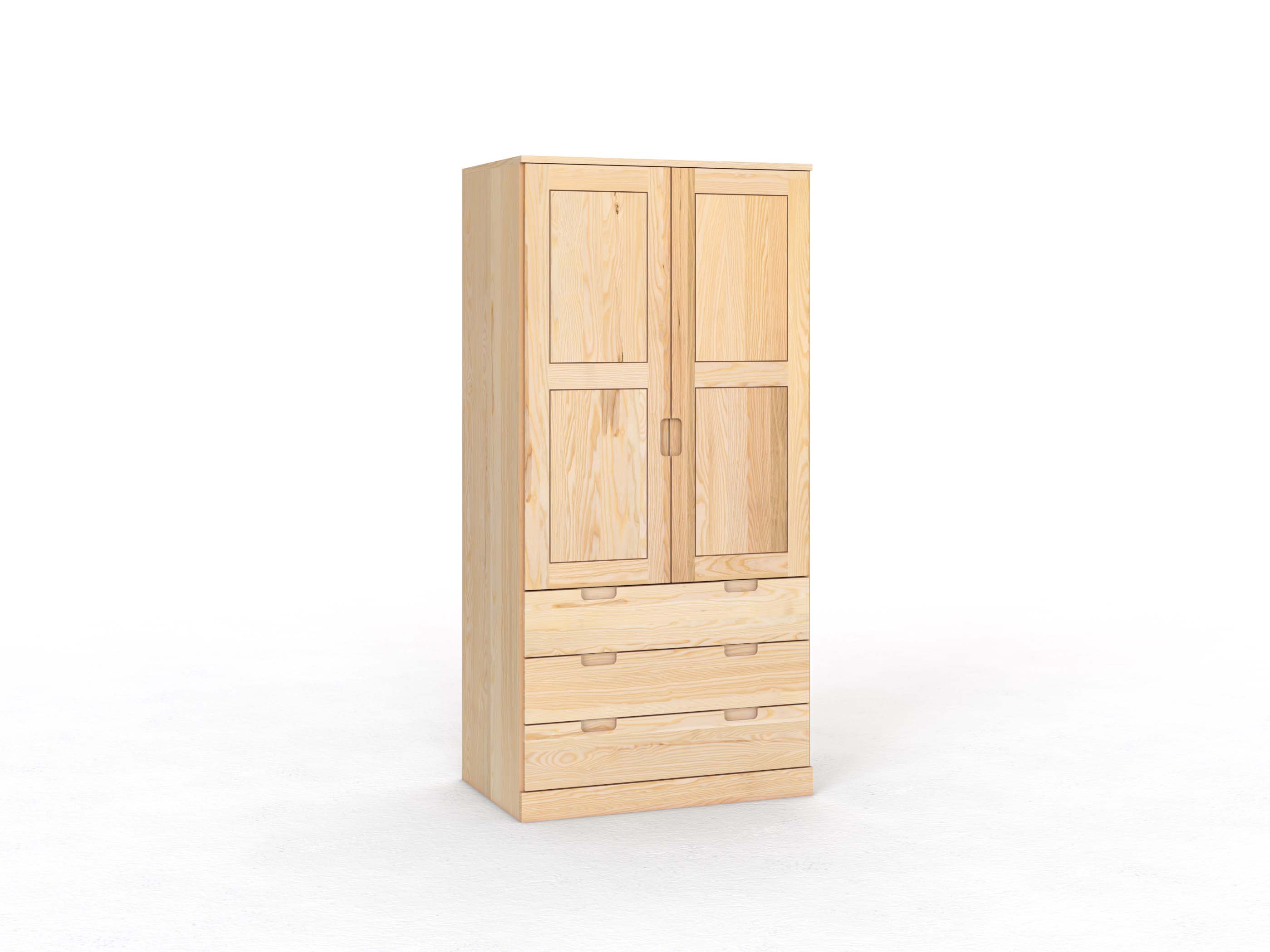 Eschenschrank „Enzian“, 2-türig, Höhe 210 cm, Griffleiste C („Lukas"), mit Schubladen