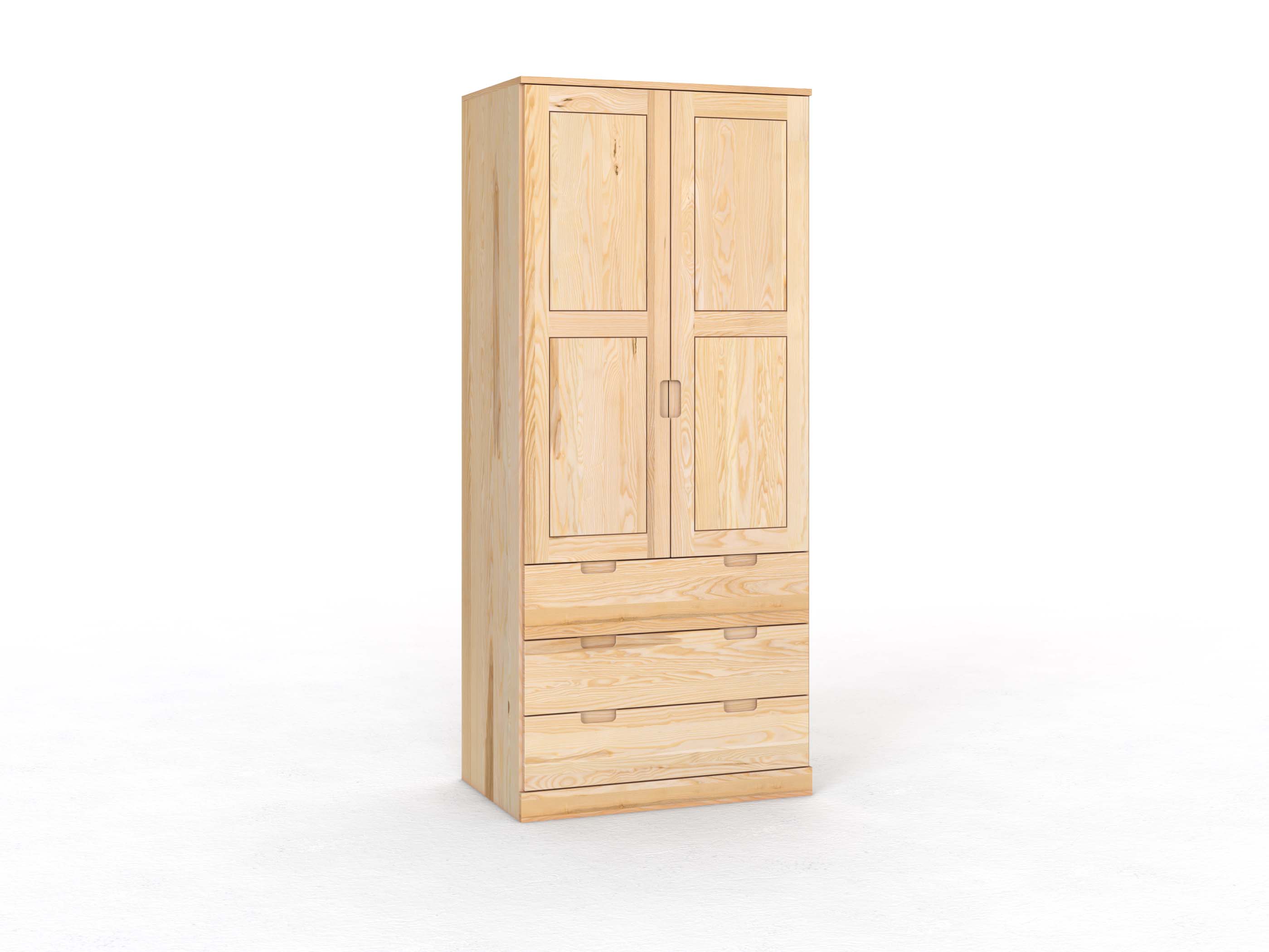 Eschenschrank „Enzian“, 2-türig, Höhe 235 cm, Griffleiste C („Lukas"), mit Schubladen