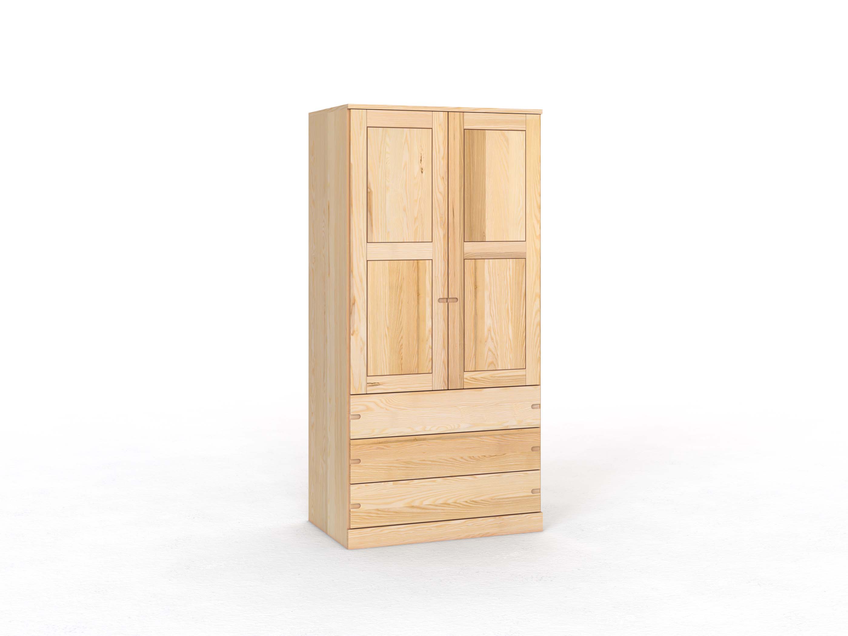 Eschenschrank „Enzian“, 2-türig, Höhe 210 cm, Griff Seite („Stefan"), mit Schubladen