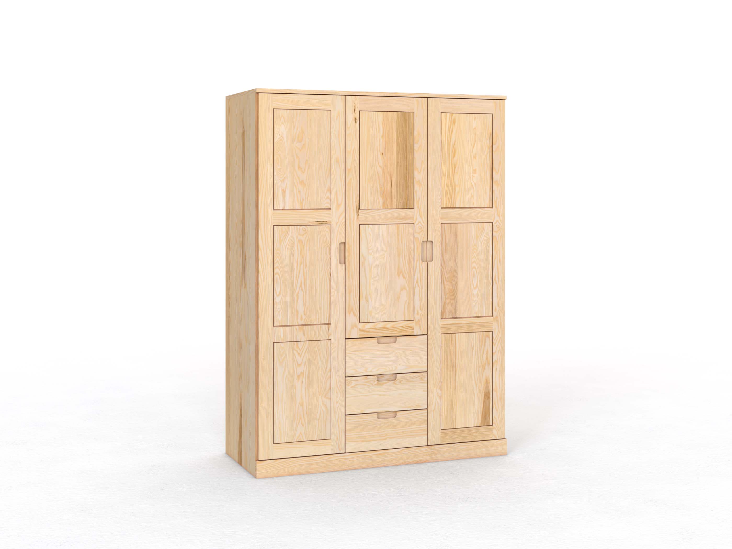Eschenschrank „Enzian“, 3-türig, Höhe 210 cm, Griffleiste C („Lukas"), mit Schubladen