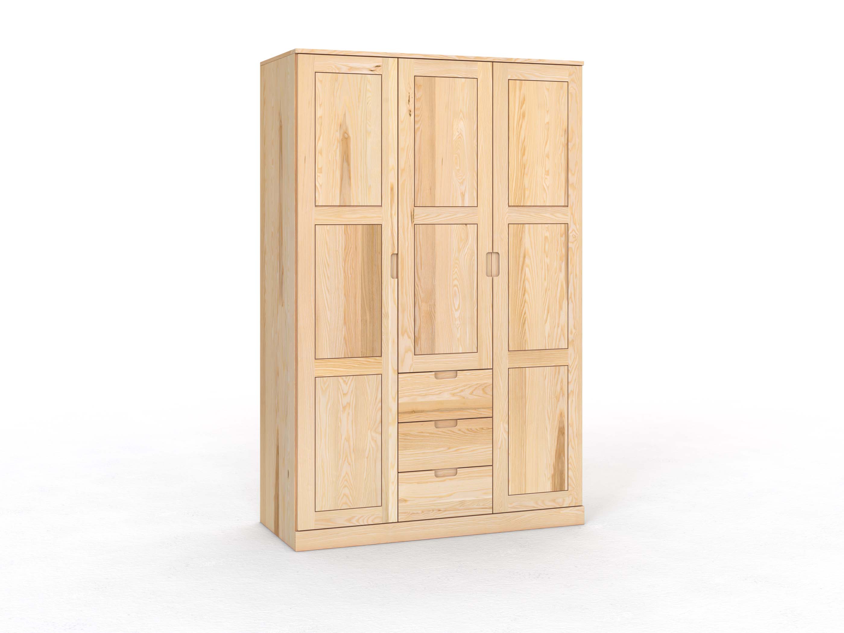 Eschenschrank „Enzian“, 3-türig, Höhe 235 cm, Griffleiste C („Lukas"), mit Schubladen
