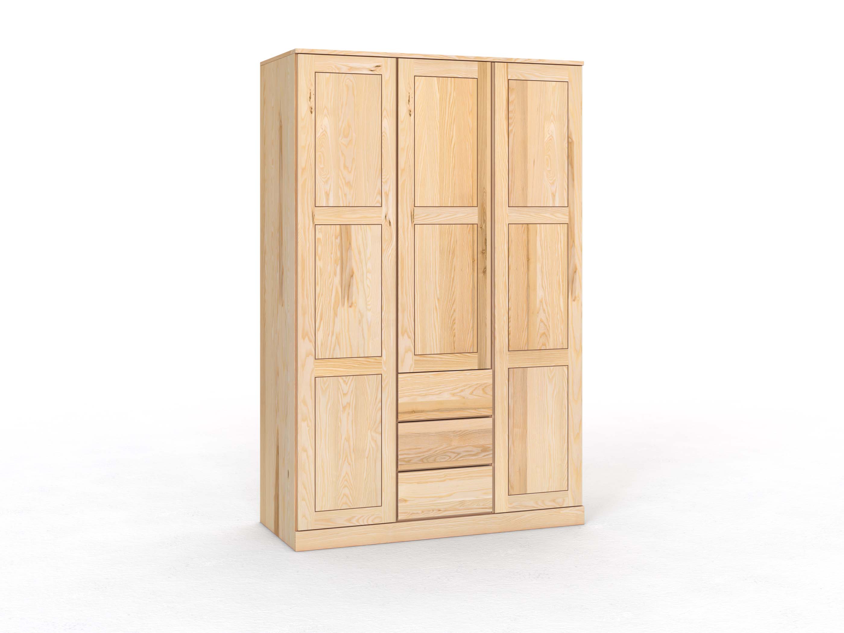 Eschenschrank „Enzian“, 3-türig, Höhe 235 cm, Griffleiste A („Patrizia"), mit Schubladen