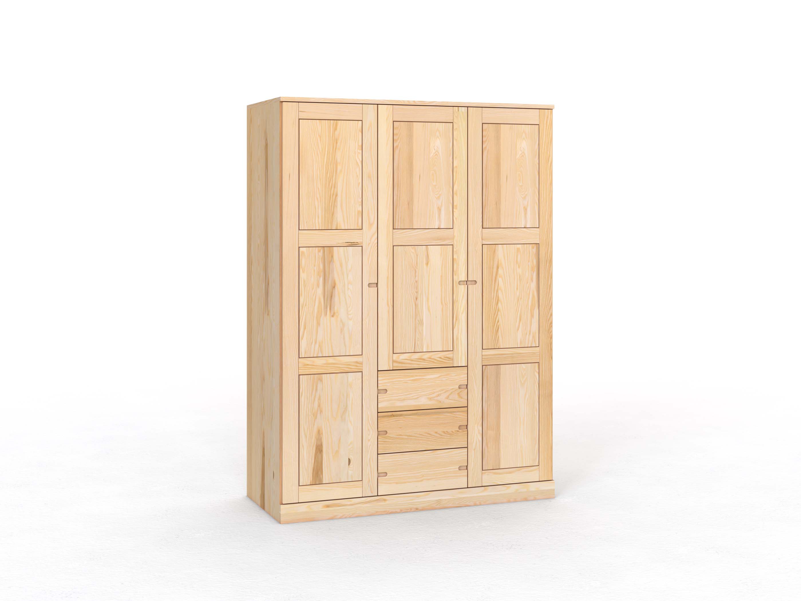 Eschenschrank „Enzian“, 3-türig, Höhe 210 cm, Griff Seite („Stefan"), mit Schubladen