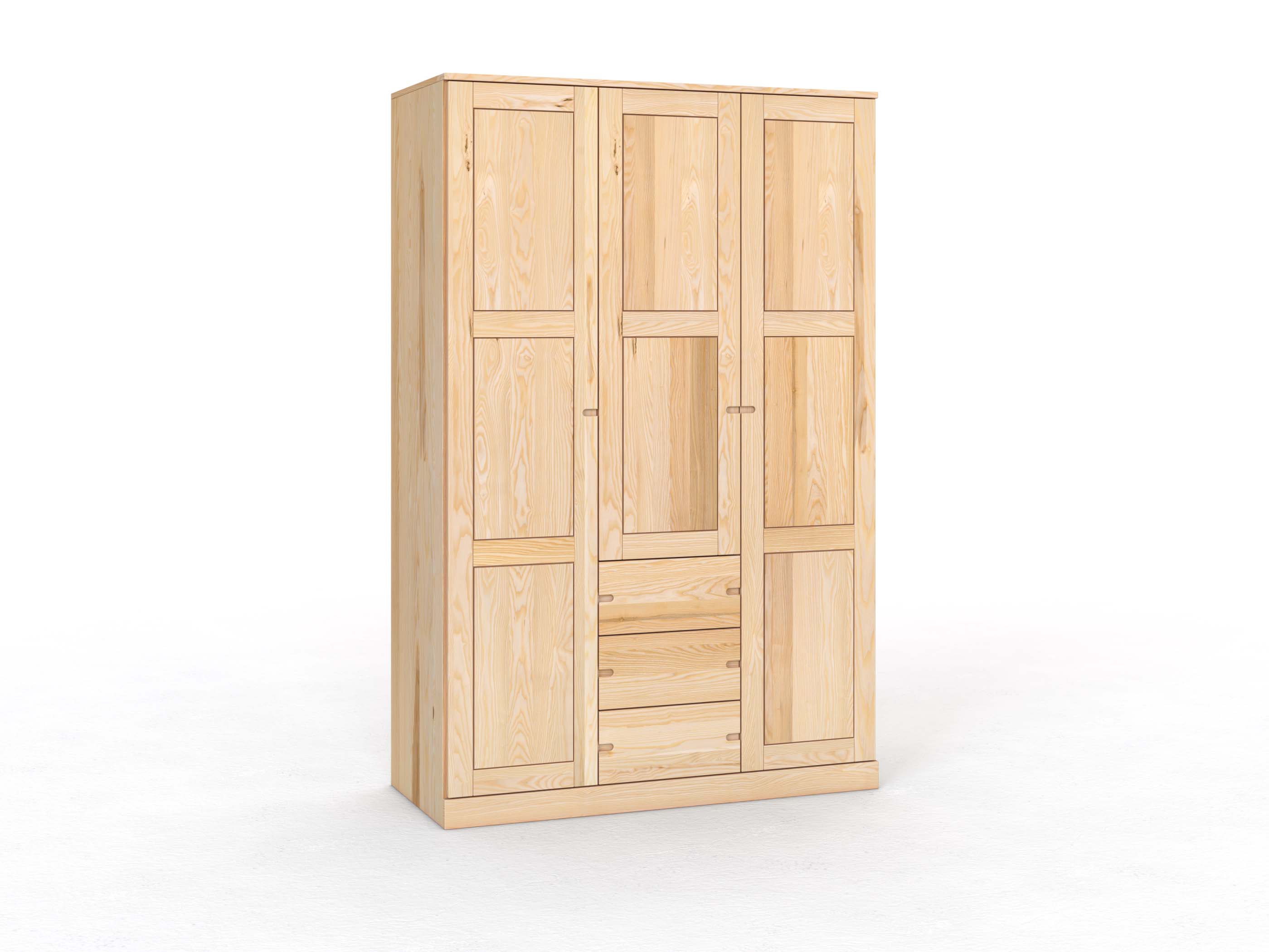 Eschenschrank „Enzian“, 3-türig, Höhe 235 cm, Griff Seite („Stefan"), mit Schubladen