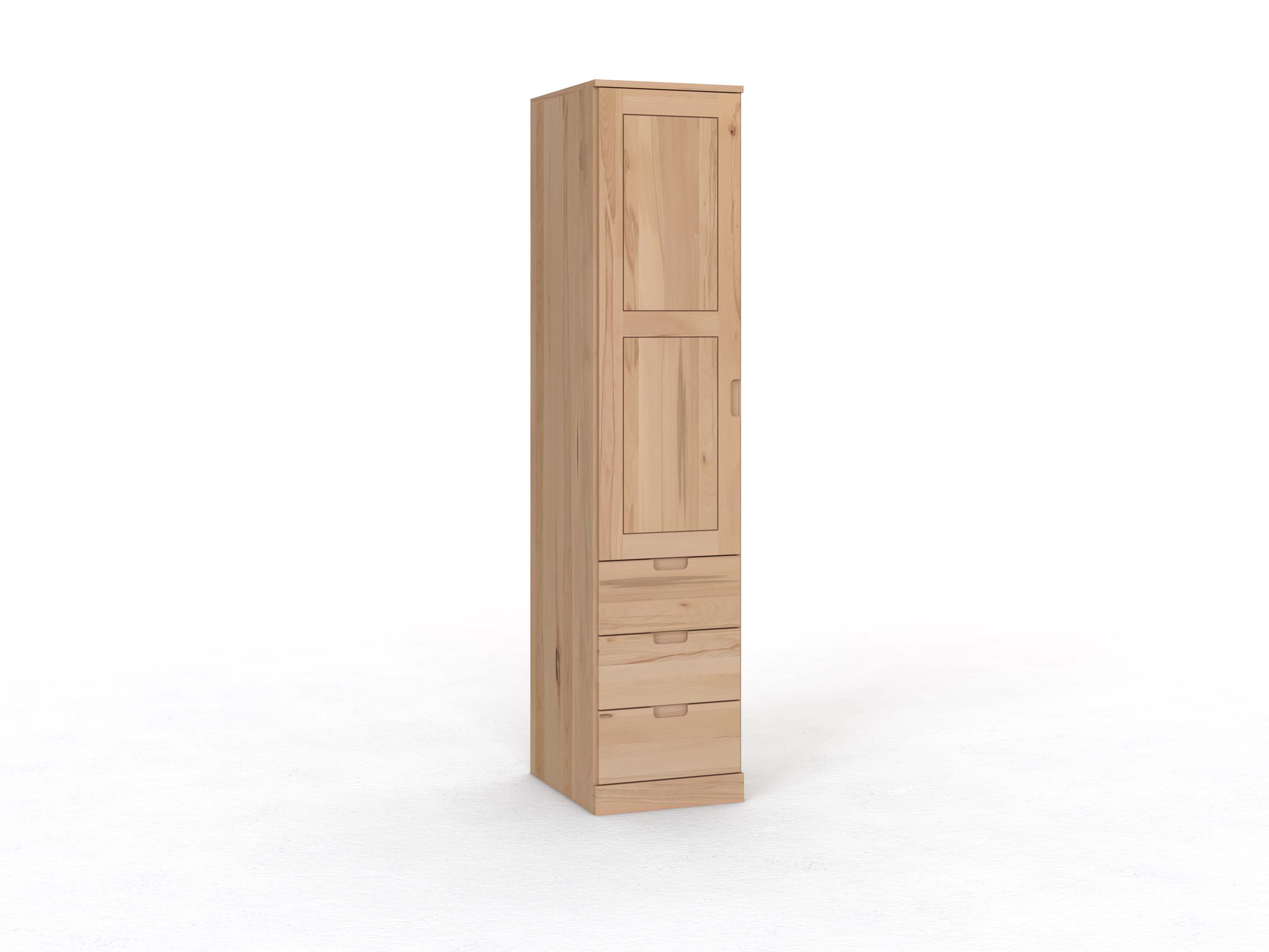 Kernbuchenschrank „Enzian“, 1-türig, Höhe 235 cm, Griffleiste C („Lukas“), mit Schubladen, Türanschlag links
