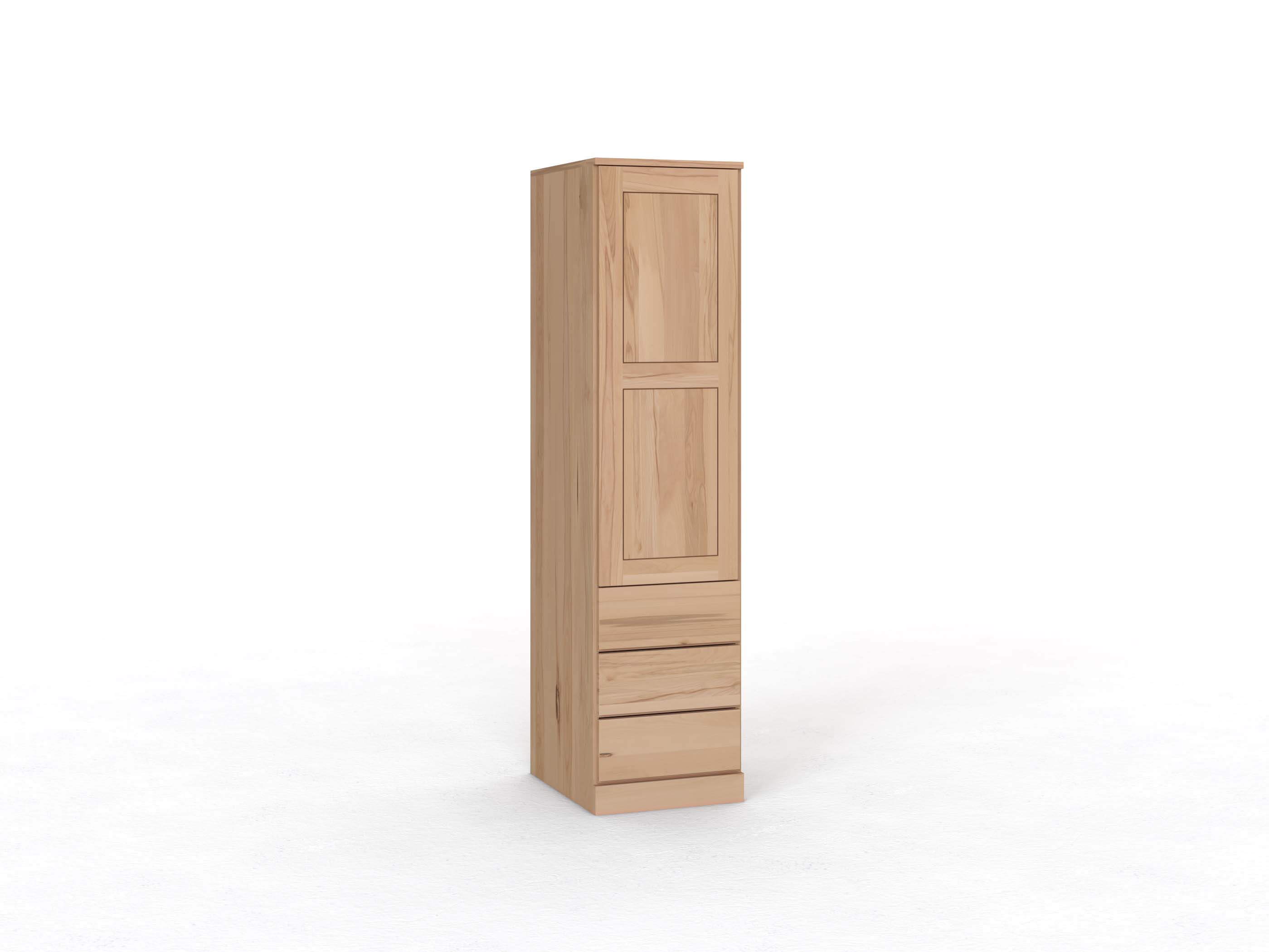 Kernbuchenschrank „Enzian“, 1-türig, Höhe 210 cm, Griffleiste A („Patrizia“), mit Schubladen, Türanschlag links