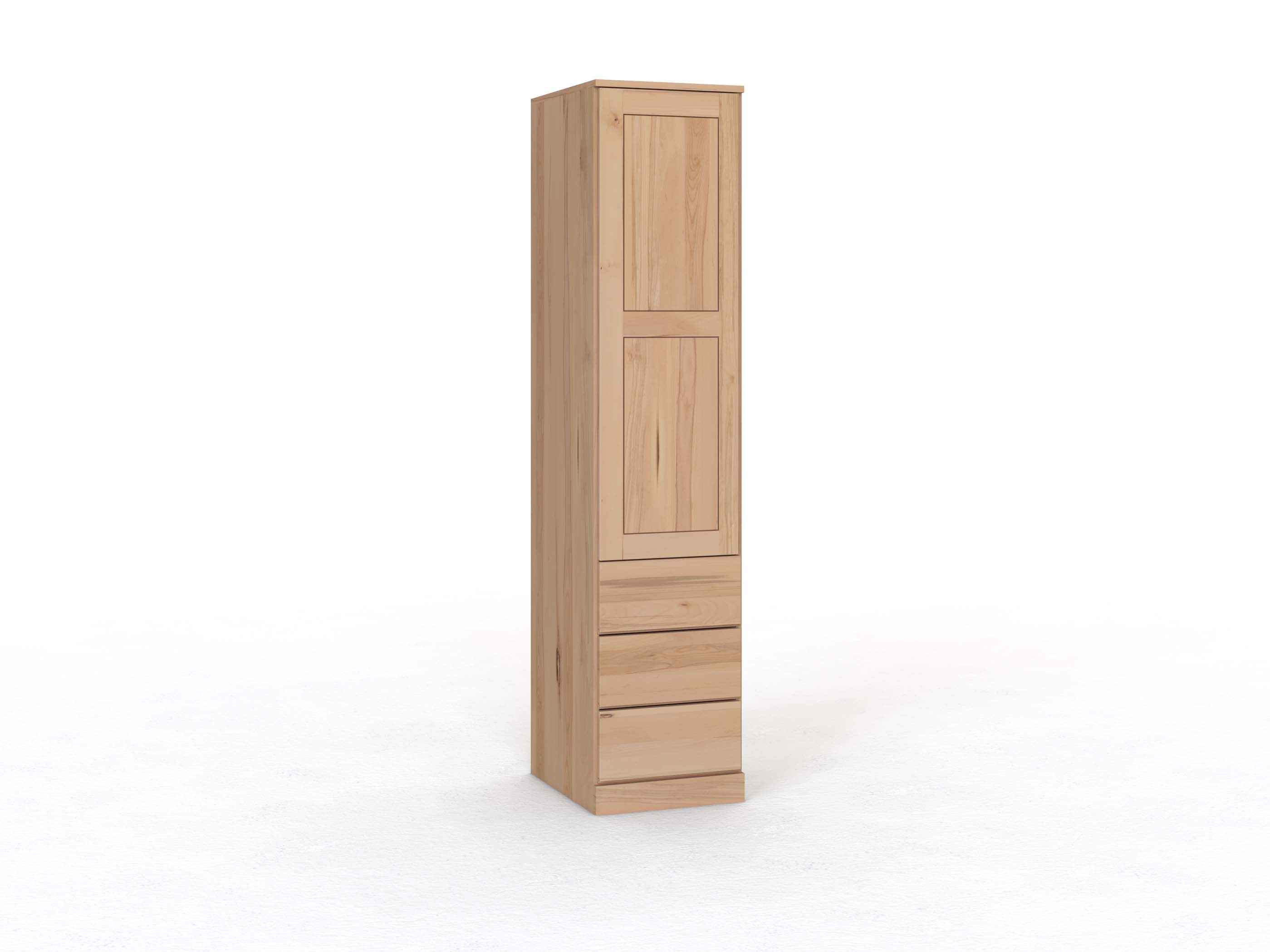 Kernbuchenschrank „Enzian“, 1-türig, Höhe 235 cm, Griffleiste A („Patrizia“), mit Schubladen, Türanschlag links