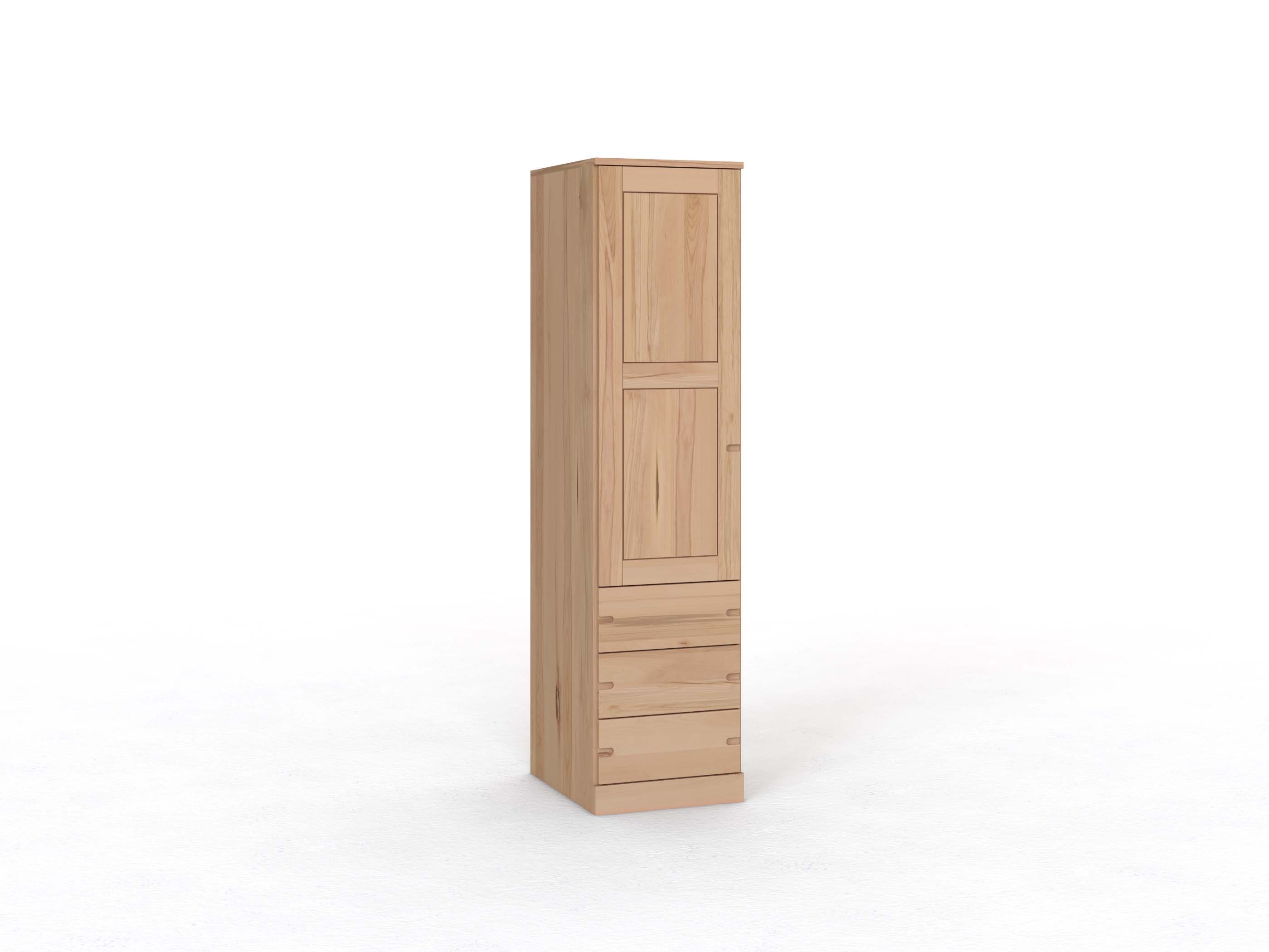 Kernbuchenschrank „Enzian“, 1-türig, Höhe 210 cm, Griff Seite „Stefan“, mit Schubladen, Türanschlag links
