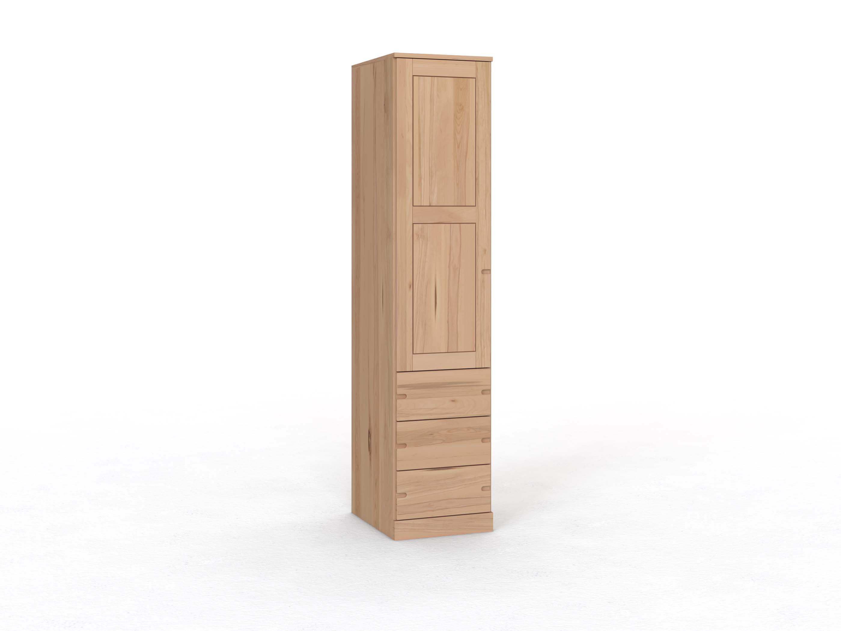Kernbuchenschrank „Enzian“, 1-türig, Höhe 235 cm, Griff Seite „Stefan“, mit Schubladen, Türanschlag links