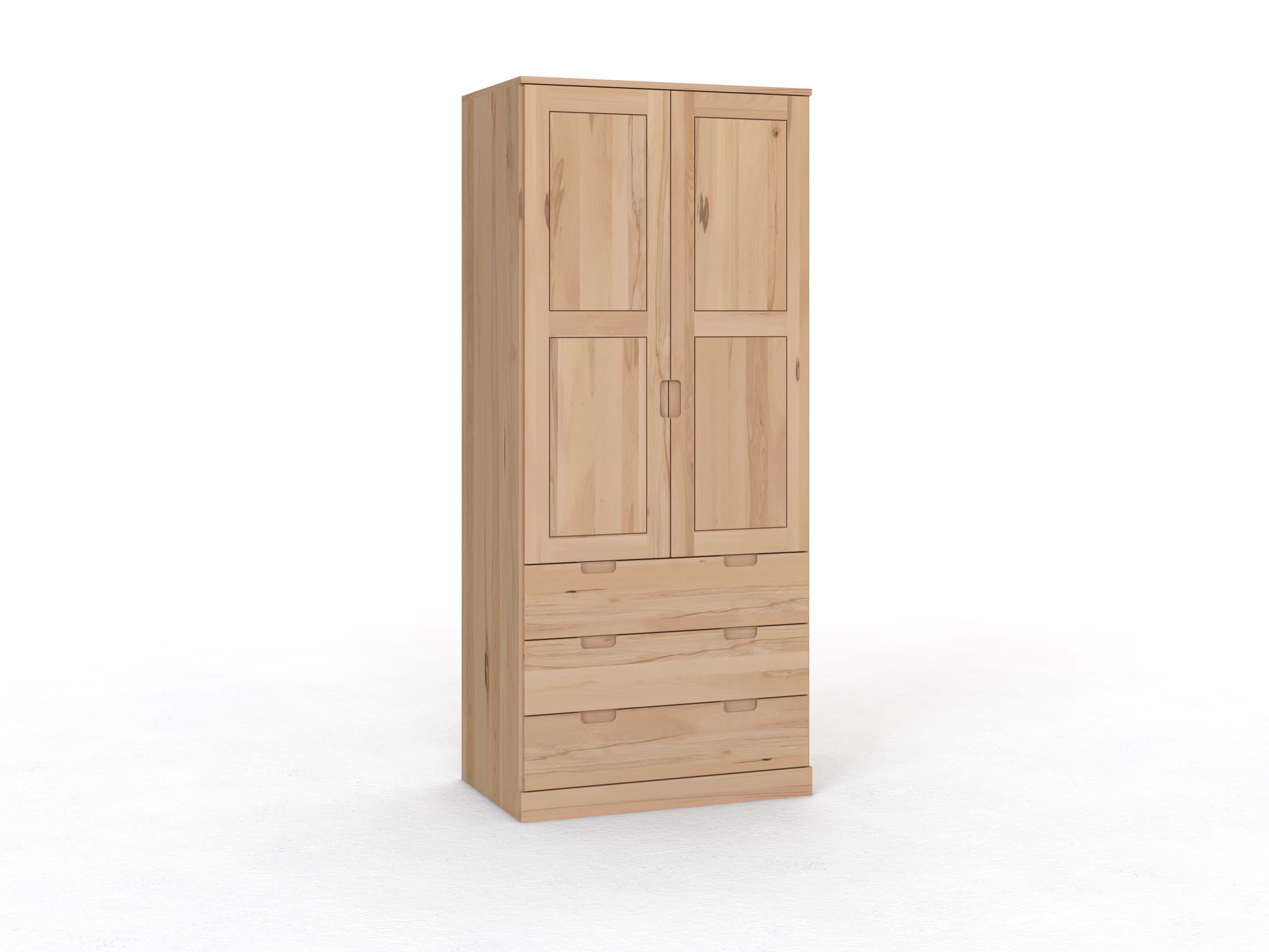 Kernbuchenschrank „Enzian“, 2-türig, Höhe 235 cm, Griffleiste C („Lukas"), mit Schubladen