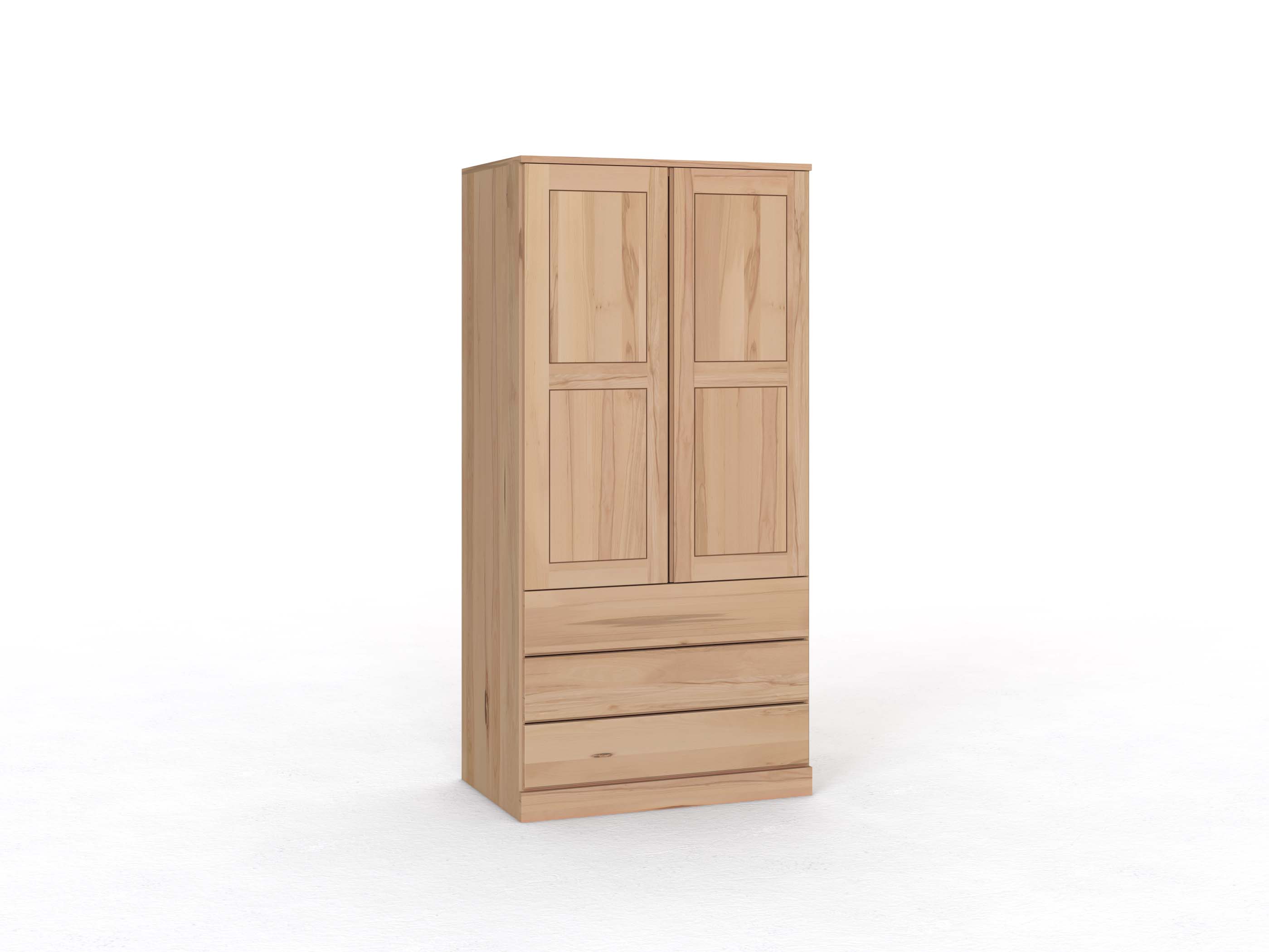 Kernbuchenschrank „Enzian“, 2-türig, Höhe 210 cm, Griffleiste A („Patrizia"), mit Schubladen