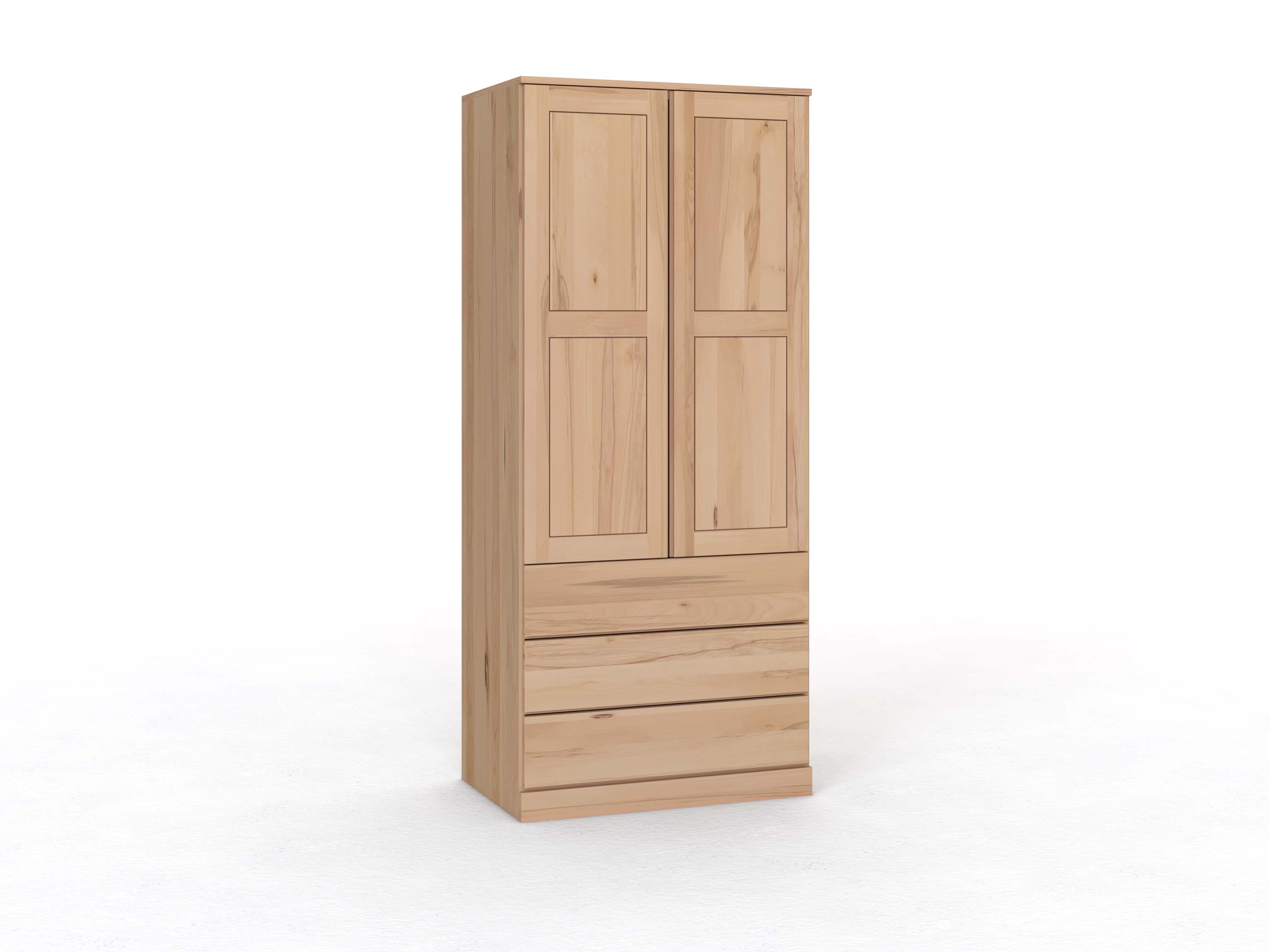 Kernbuchenschrank „Enzian“, 2-türig, Höhe 235 cm, Griffleiste A („Patrizia"), mit Schubladen