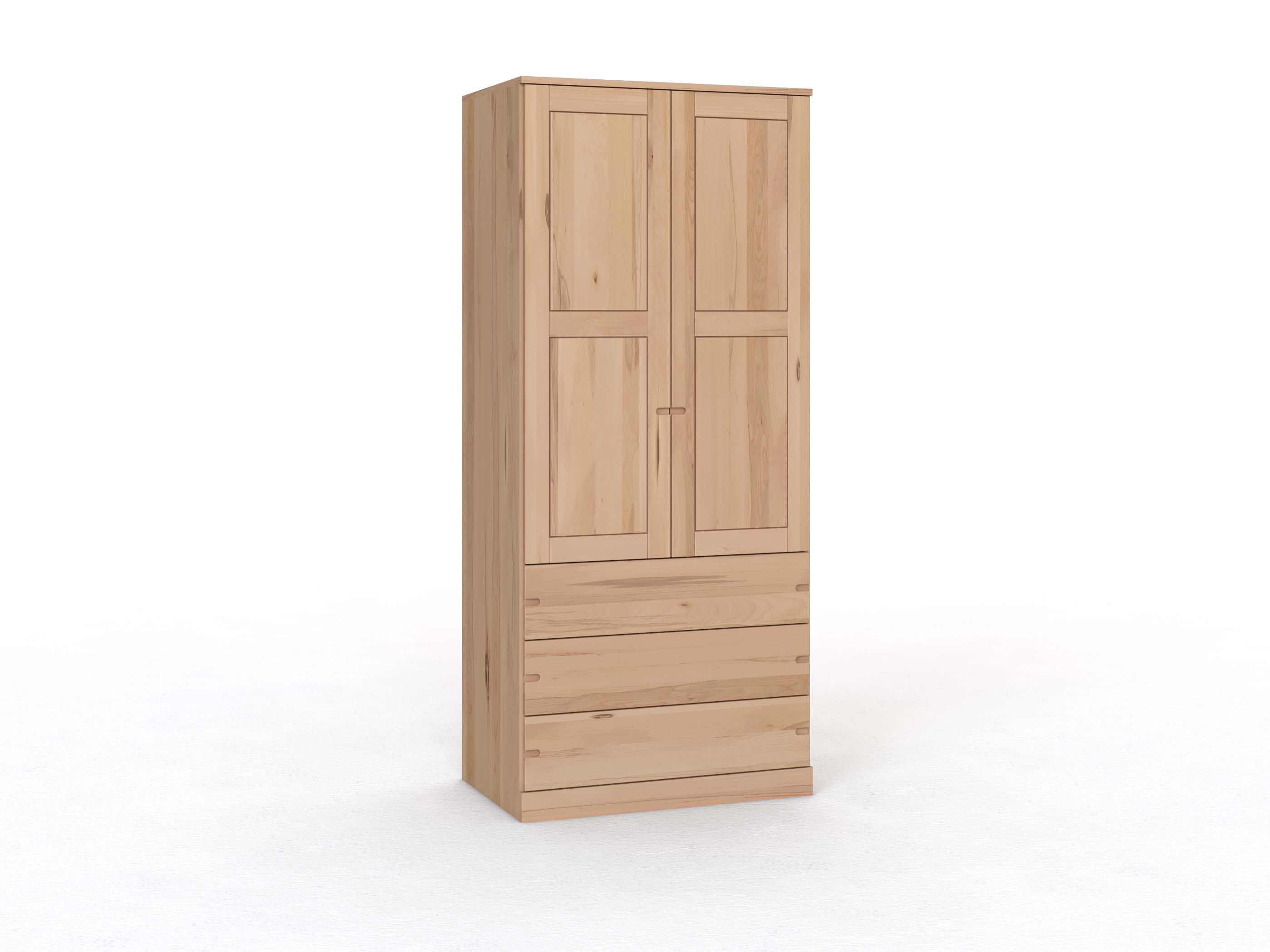 Kernbuchenschrank „Enzian“, 2-türig, Höhe 235 cm, Griff Seite („Stefan"), mit Schubladen