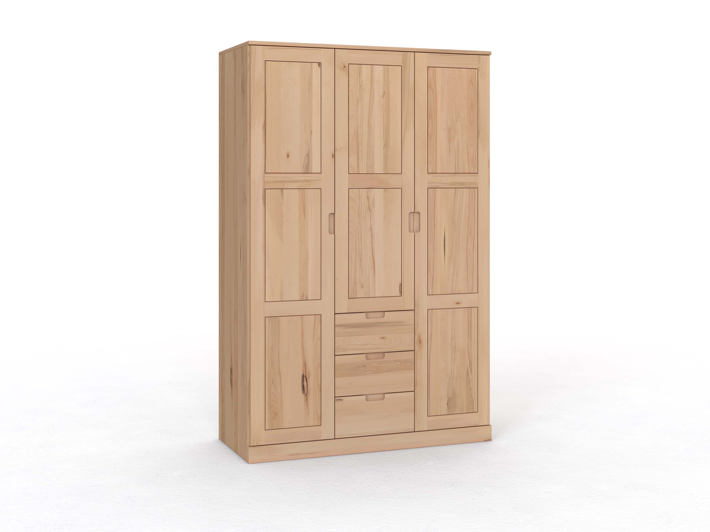 Kernbuchenschrank „Enzian“, 3-türig, Höhe 235 cm, Griffleiste C („Lukas"), mit Schubladen