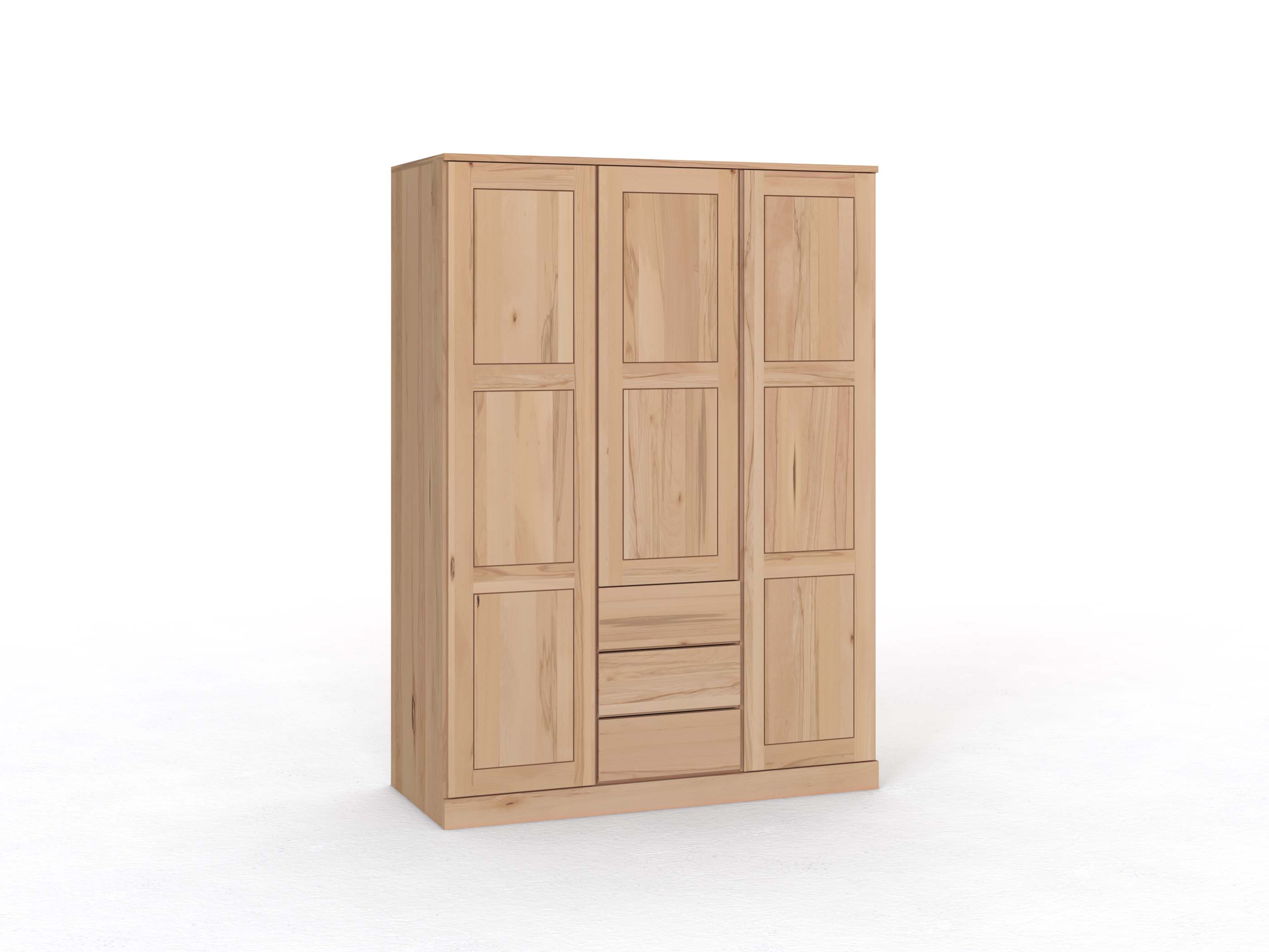 Kernbuchenschrank „Enzian“, 3-türig, Höhe 210 cm, Griffleiste A („Patrizia"), mit Schubladen