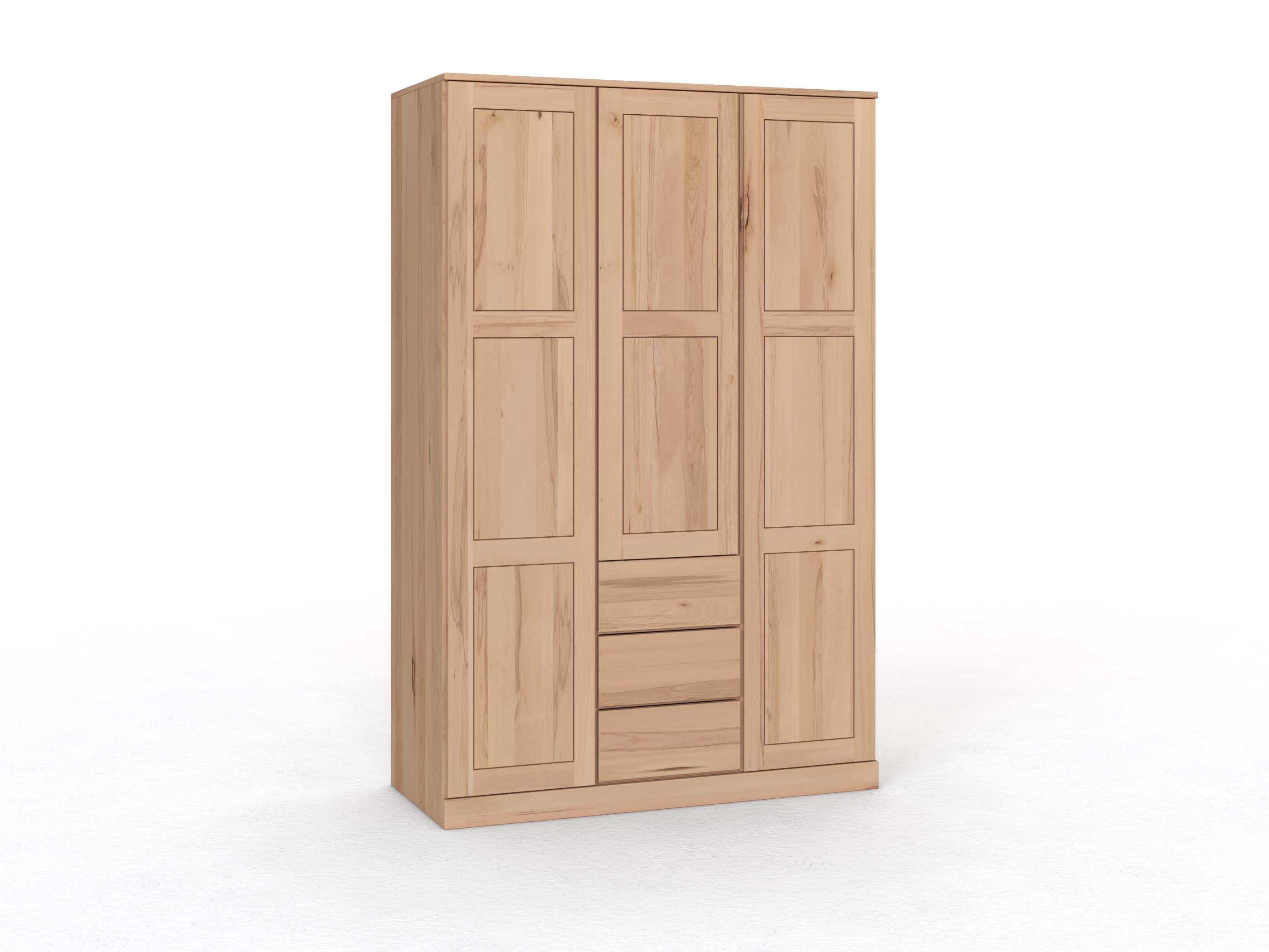 Kernbuchenschrank „Enzian“, 3-türig, Höhe 235 cm, Griffleiste A („Patrizia"), mit Schubladen