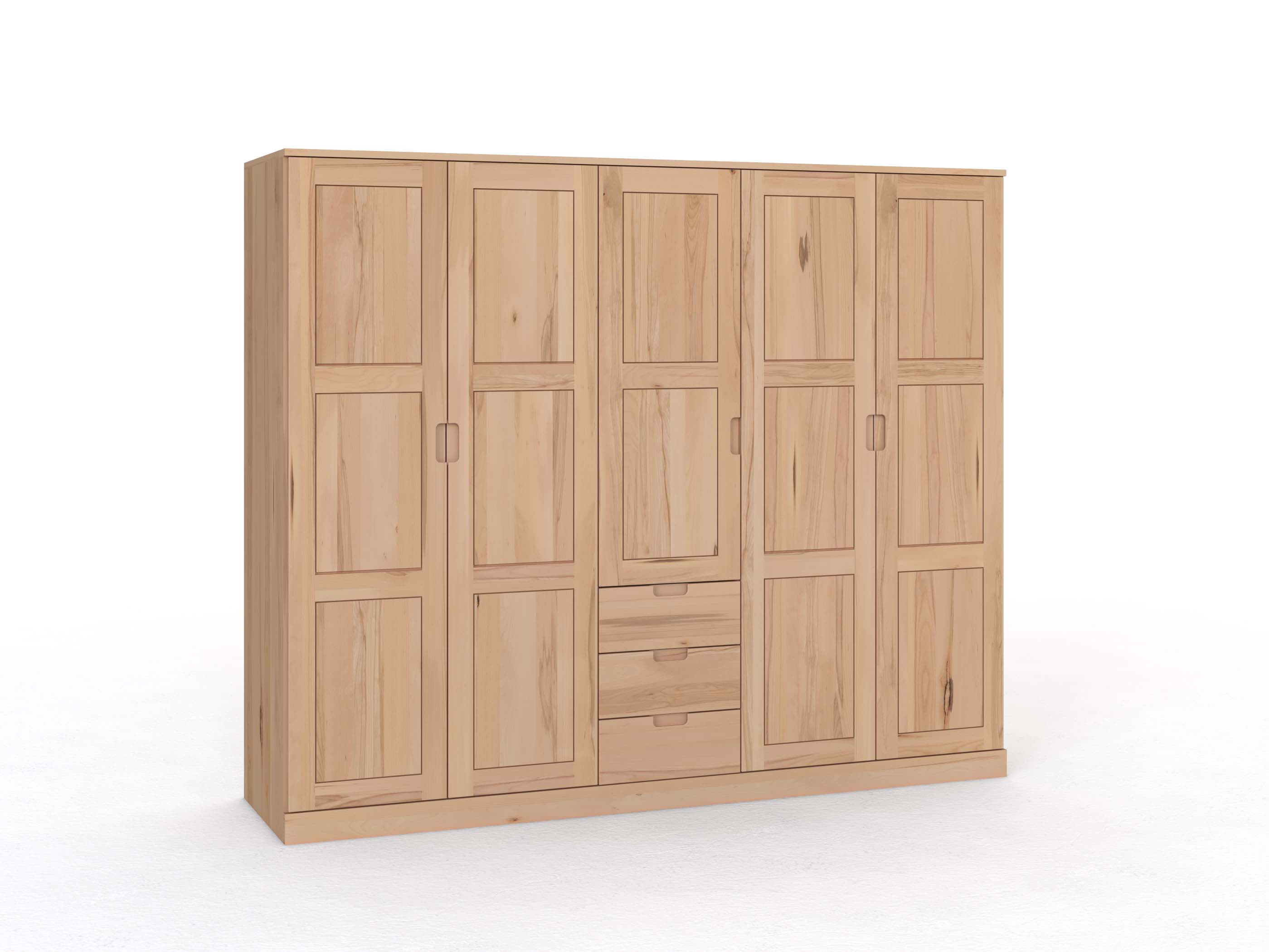 Buchenschrank „Enzian“, 5-türig, Höhe 210 cm, Griffleiste C („Lukas"), mit Schubladen