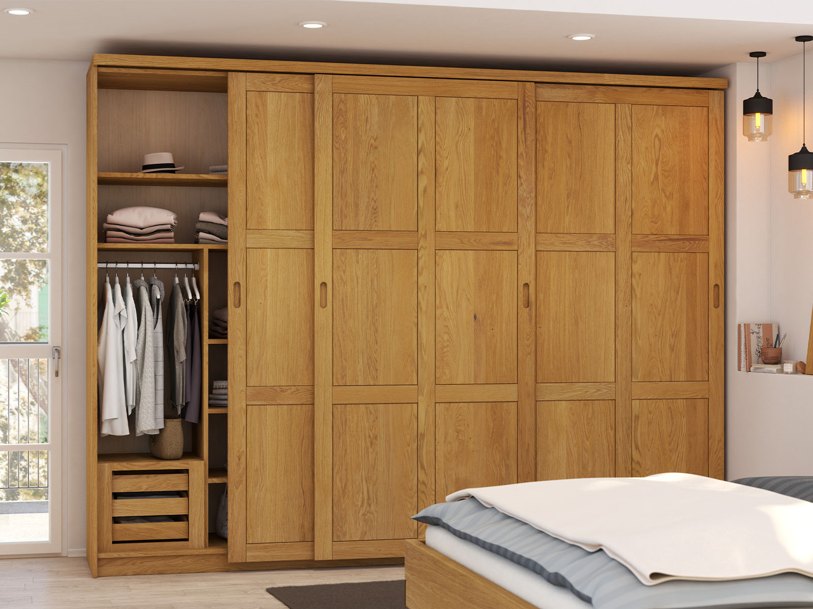 Massivholzschrank „Enzian", 3-türig breit, Höhe 233 cm