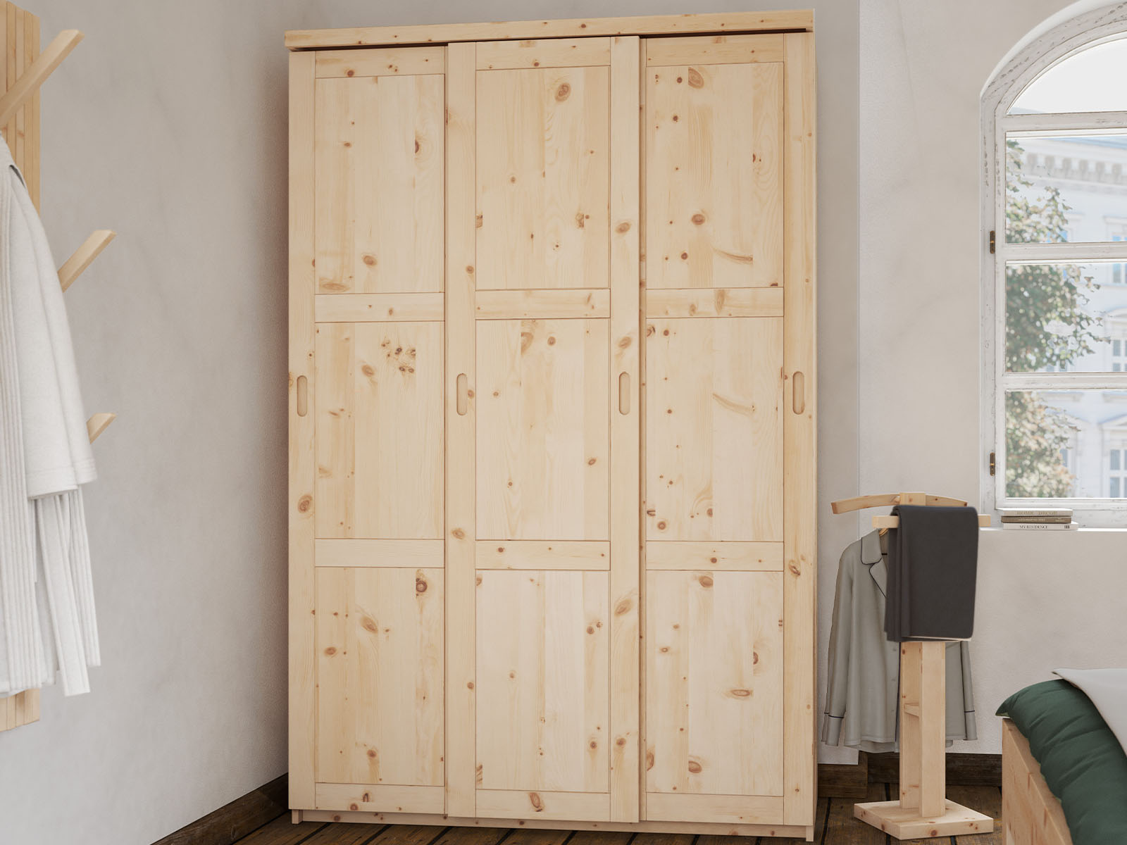 Zirbenschrank „Enzian", 3-türig schmal, Höhe 208 cm