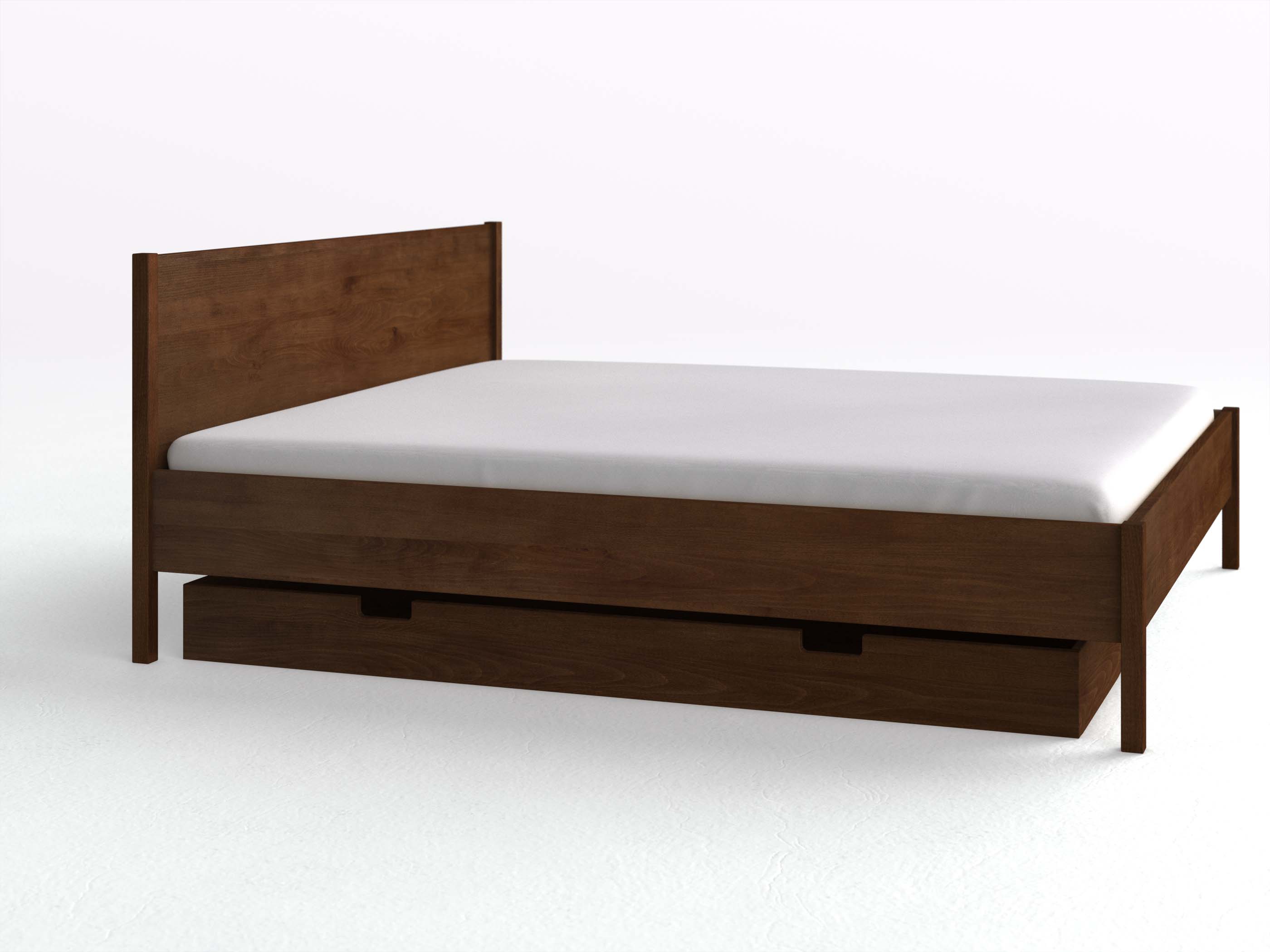 Buchenbett Dunkel „Flora“ in 180 x 200 cm, mit langer Unterbettkommode