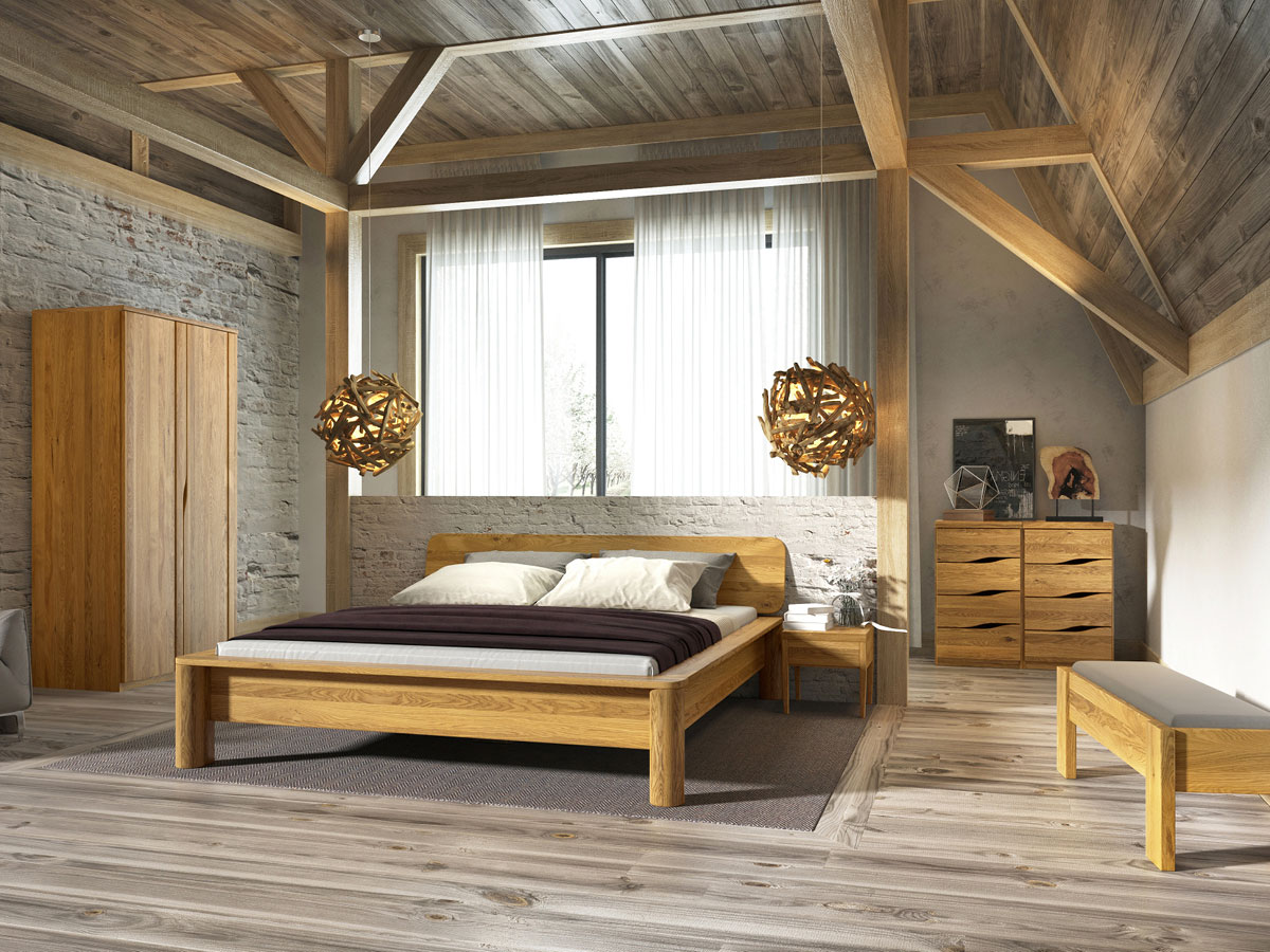 Schlafzimmer mit Schrank aus Eiche „Astrid“ 2-türig, Höhe 235 cm