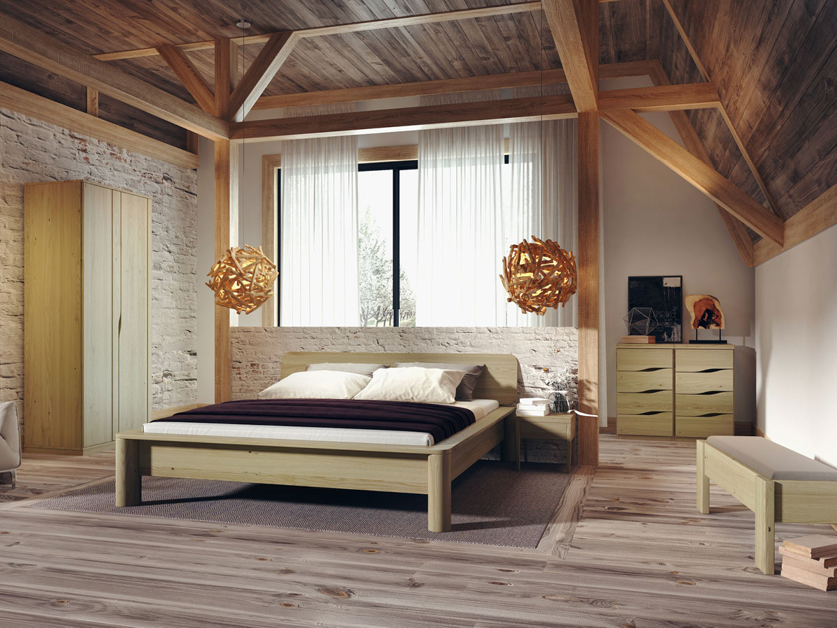 Schlafzimmer mit Schrank aus Kastanie „Astrid“ 2-türig, Höhe 235 cm
