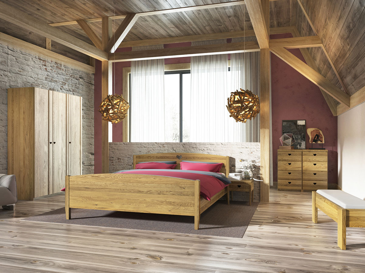 Schlafzimmer mit Eichenschrank „Heidi“ 3-türig, Höhe 235 cm