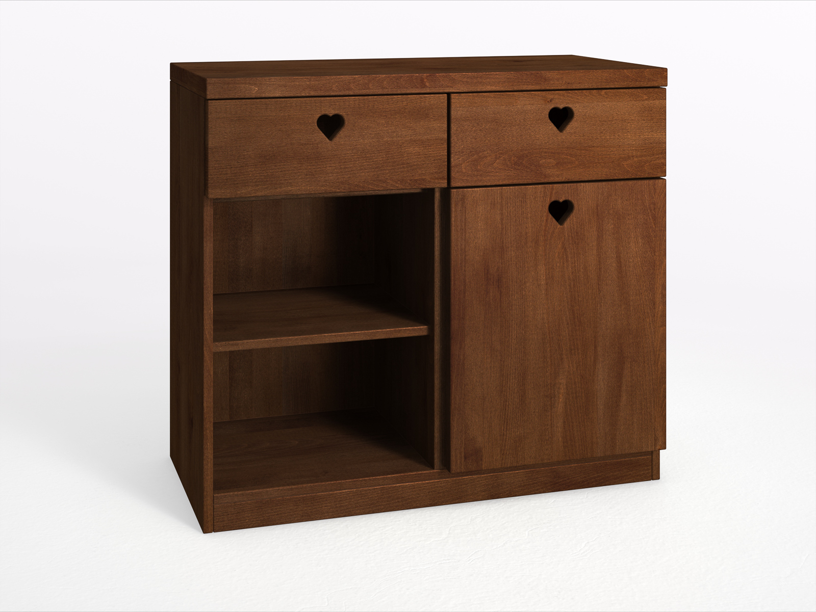 Buchenkommode Dunkel „Heidi“ mit 2 Laden, 1 Türe und 2 Fächer