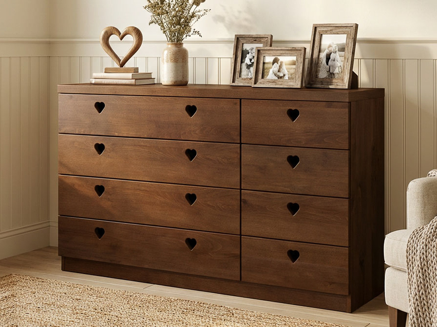 Buchenkommode Dunkel „Heidi“ mit 4 breiten und 4 schmalen Laden rechts