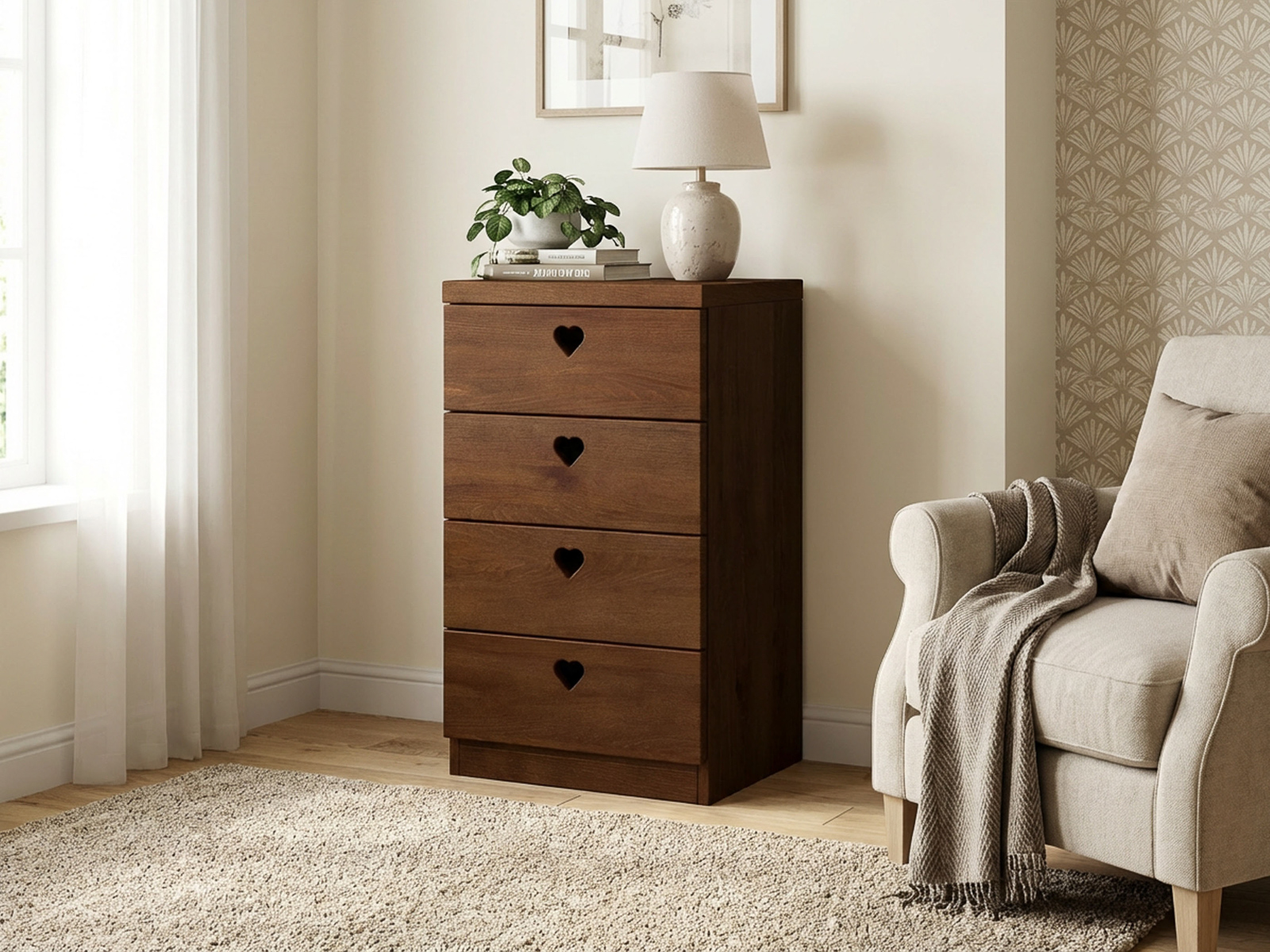 Buchenkommode Dunkel „Heidi“ mit 4 Laden