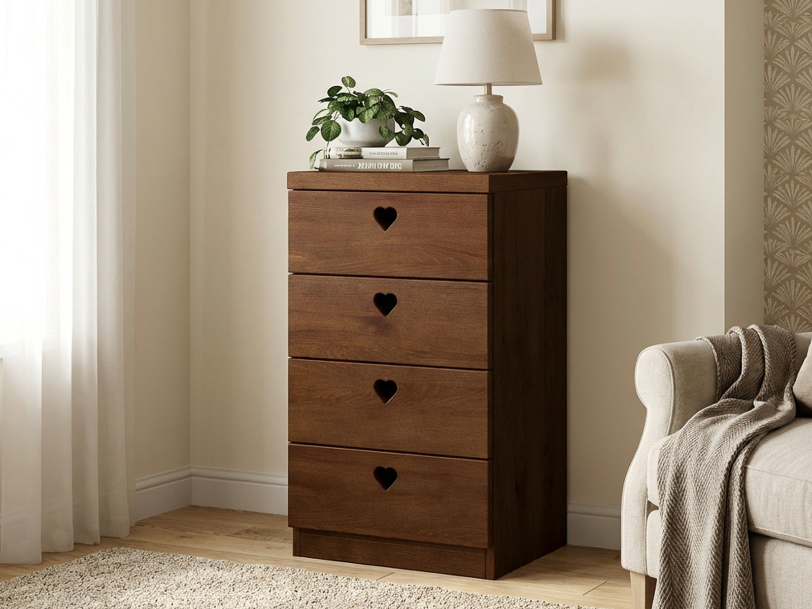 Buchenkommode Dunkel „Heidi“ mit 4 Laden