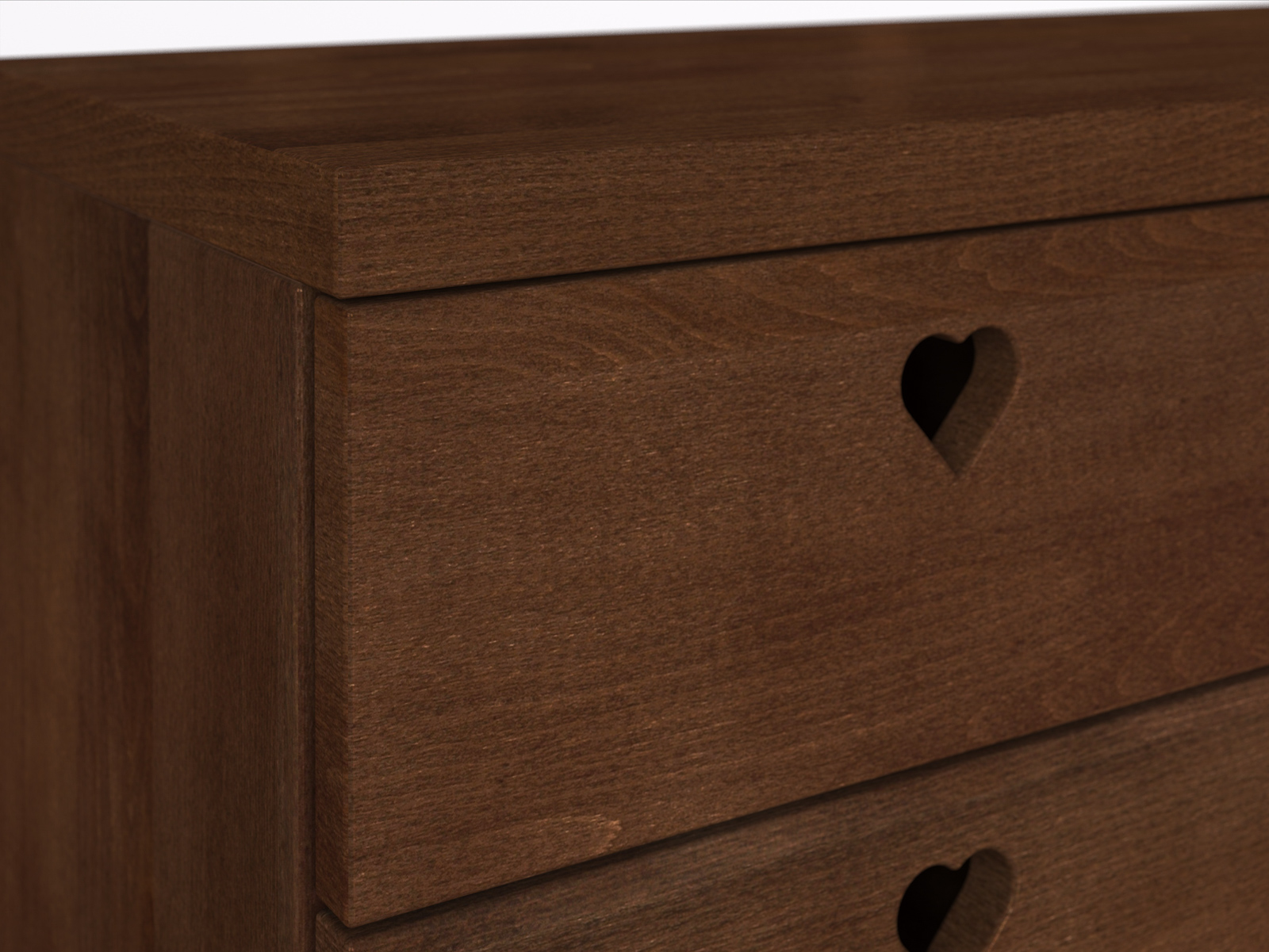 Eckige Kanten – Buchenkommode Dunkel „Heidi“ Detail