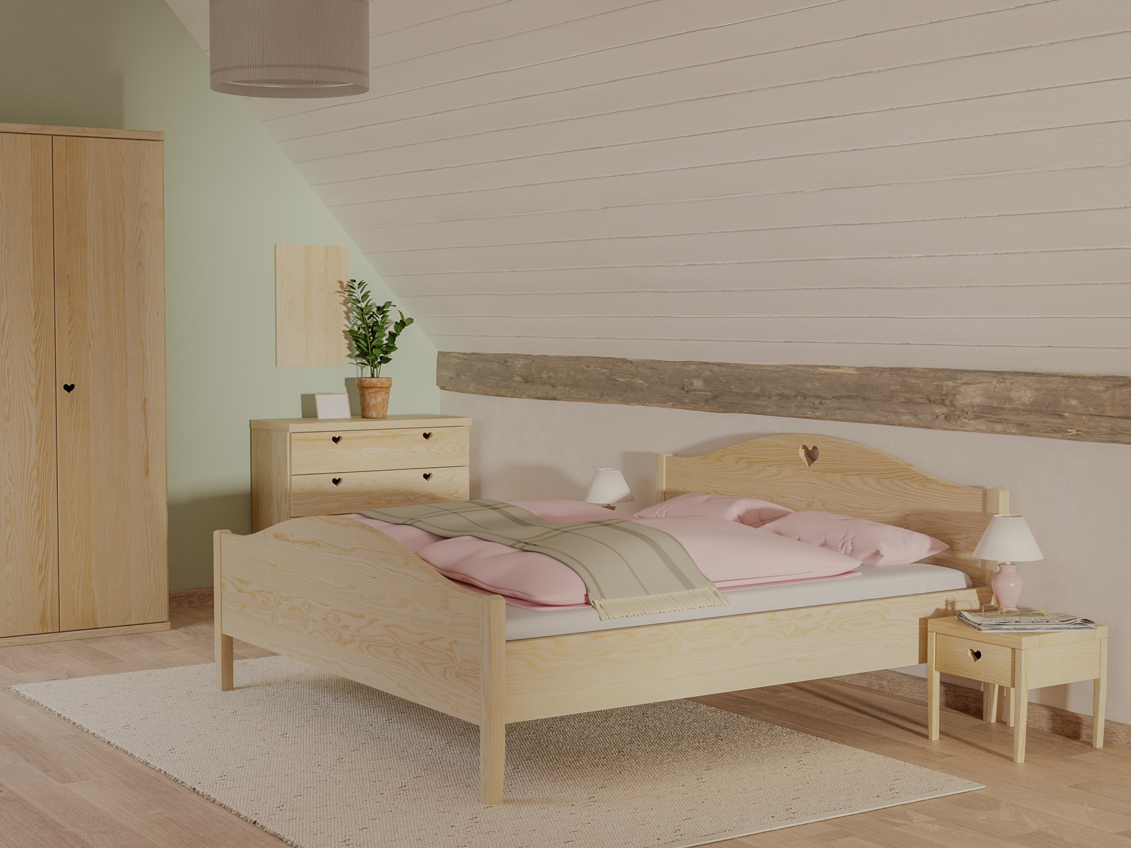 Schlafzimmer mit Eschenholzbett "Hermine"