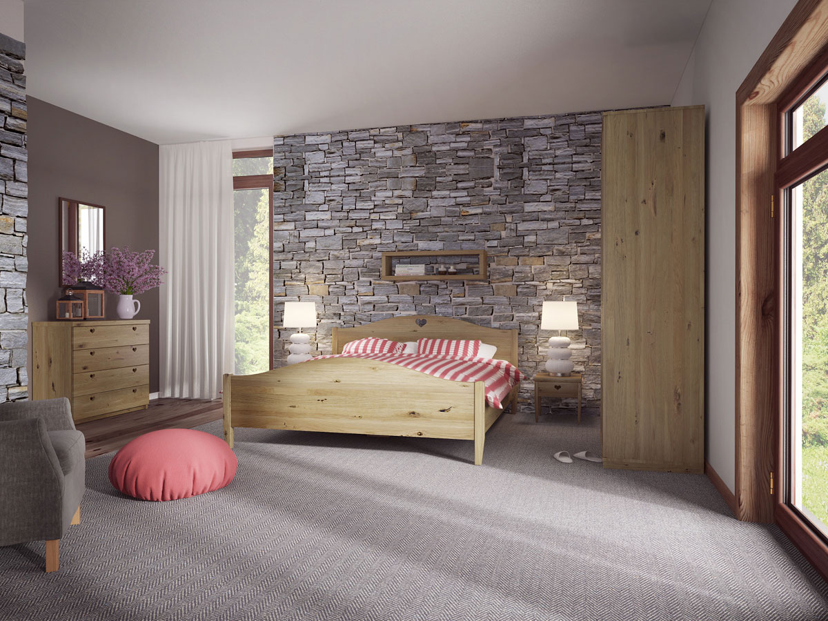 Schlafzimmer mit Wildeichenholzbett "Hermine"