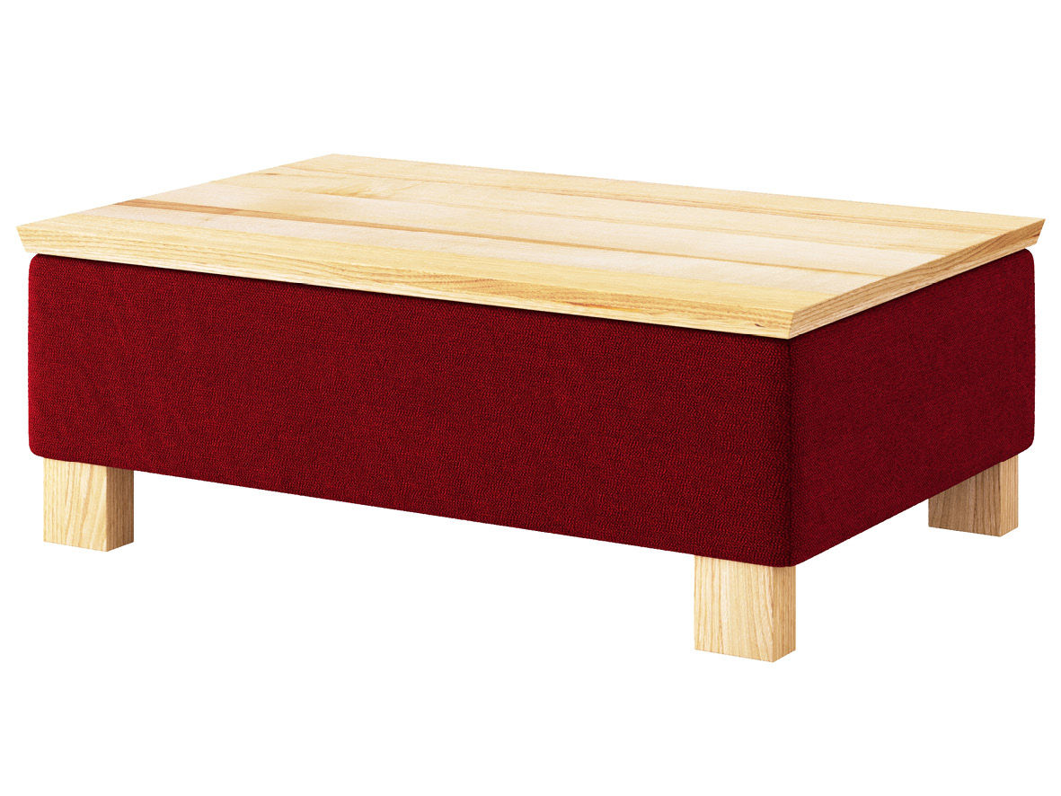 Hocker-Tisch „Stellan“ mit Stoff „Ankogel“: Farbe Kirsch, Tischplatte aus Esche, Holzfüße in Esche
